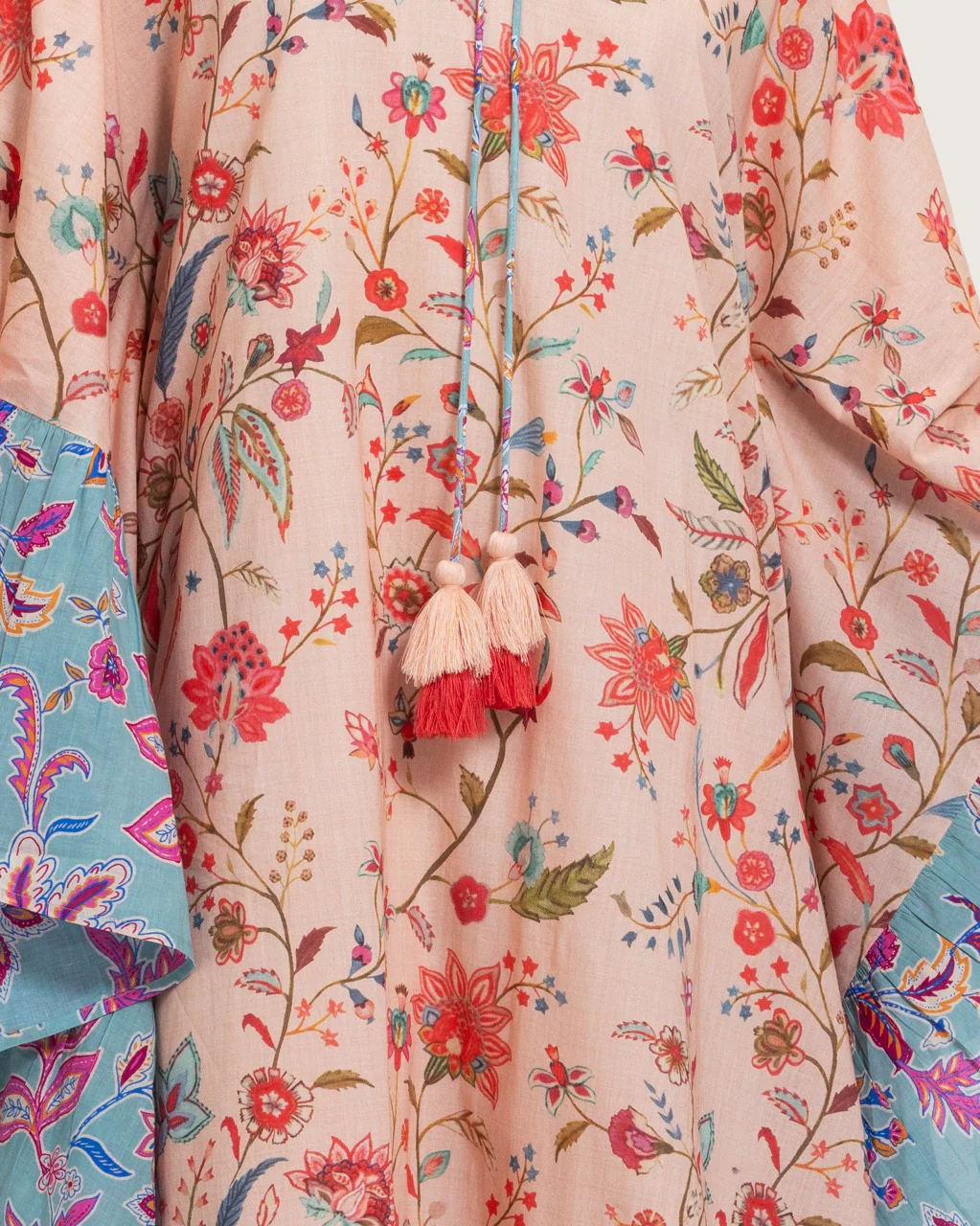 A flowy cotton kaftan with ruffle wide sleeves and mix print - Image 12