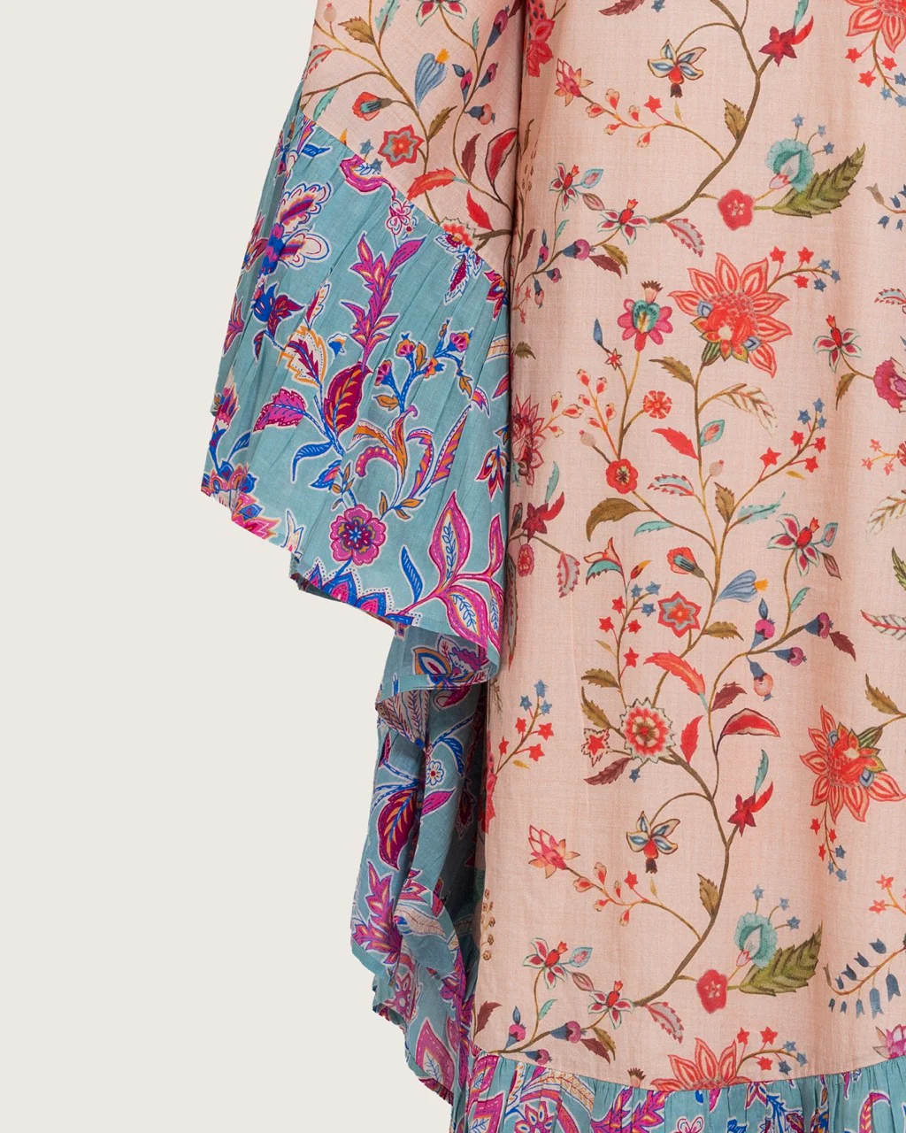 A flowy cotton kaftan with ruffle wide sleeves and mix print - Image 9