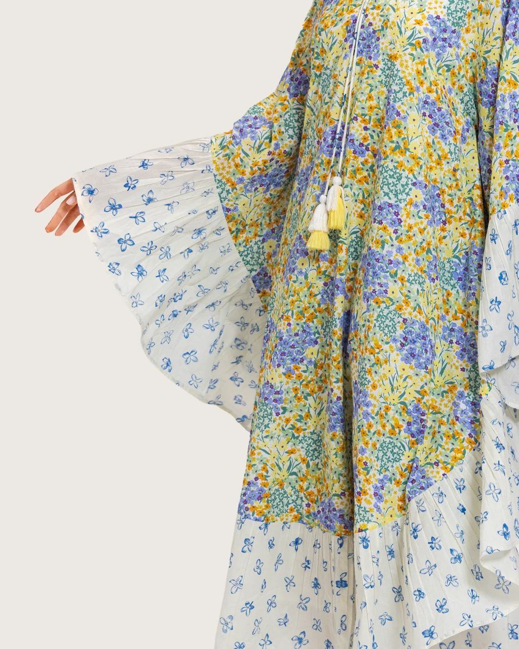 A flowy cotton kaftan with ruffle wide sleeves and pastel print - Image 12