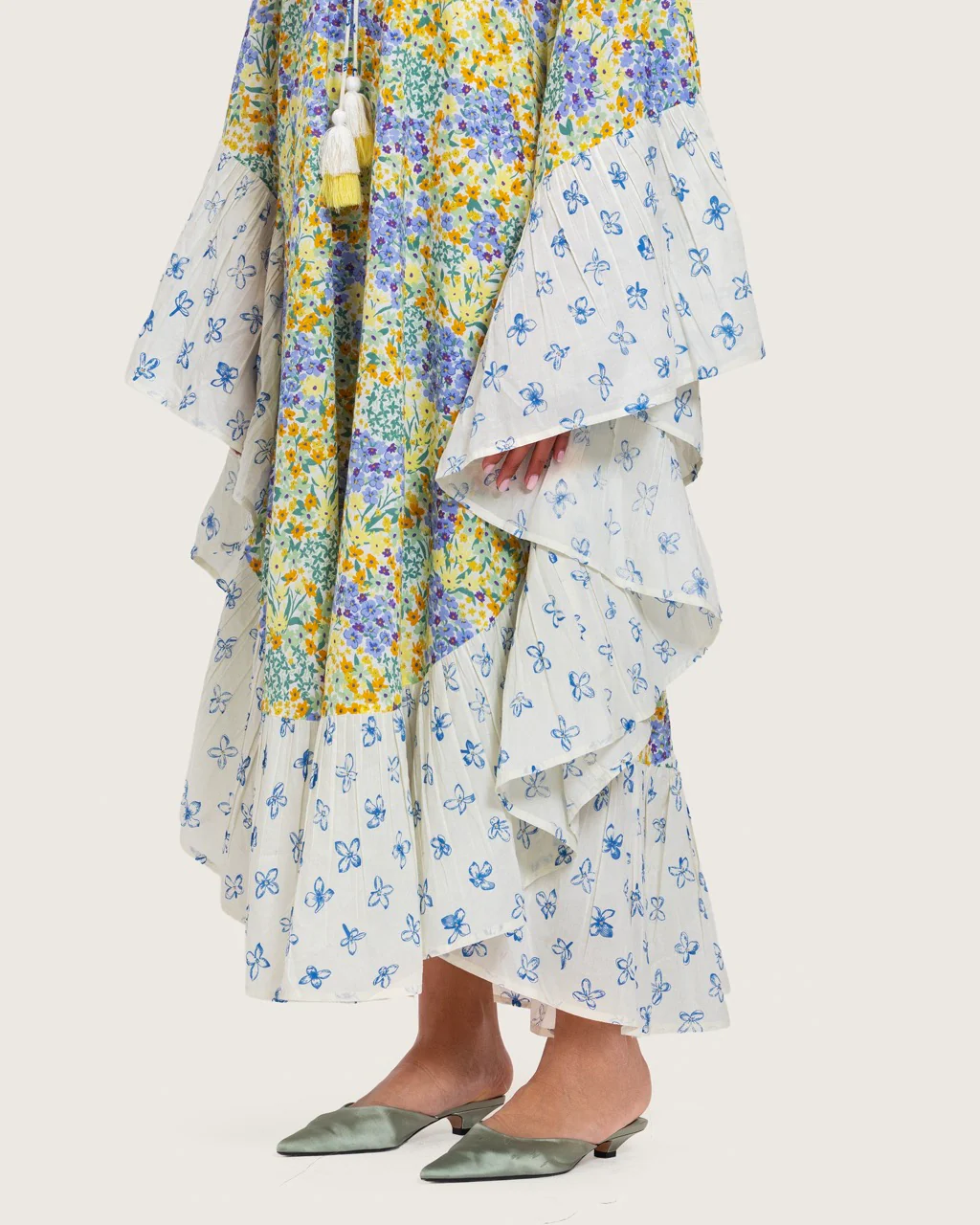 A flowy cotton kaftan with ruffle wide sleeves and pastel print - Image 4