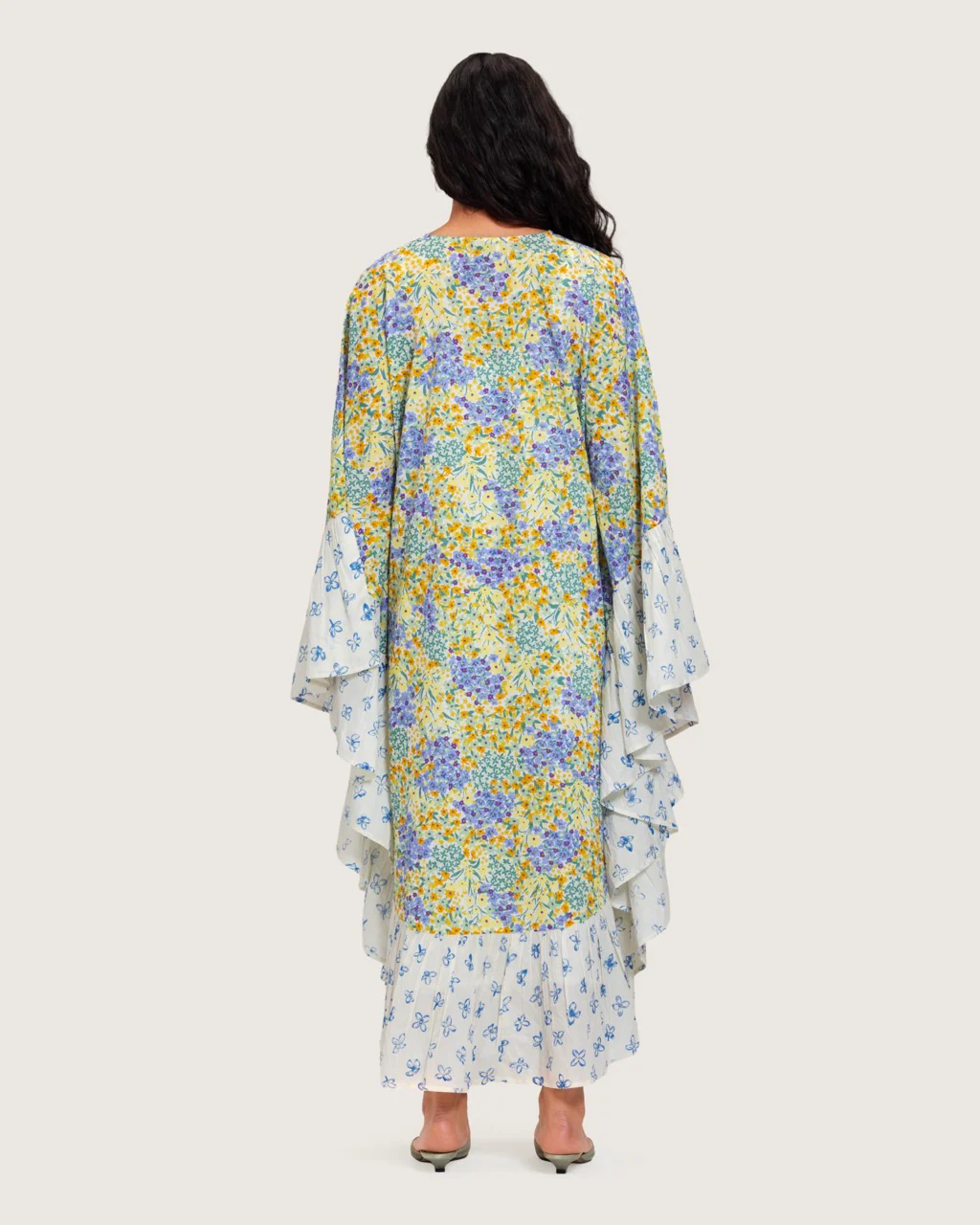 A flowy cotton kaftan with ruffle wide sleeves and pastel print - Image 7