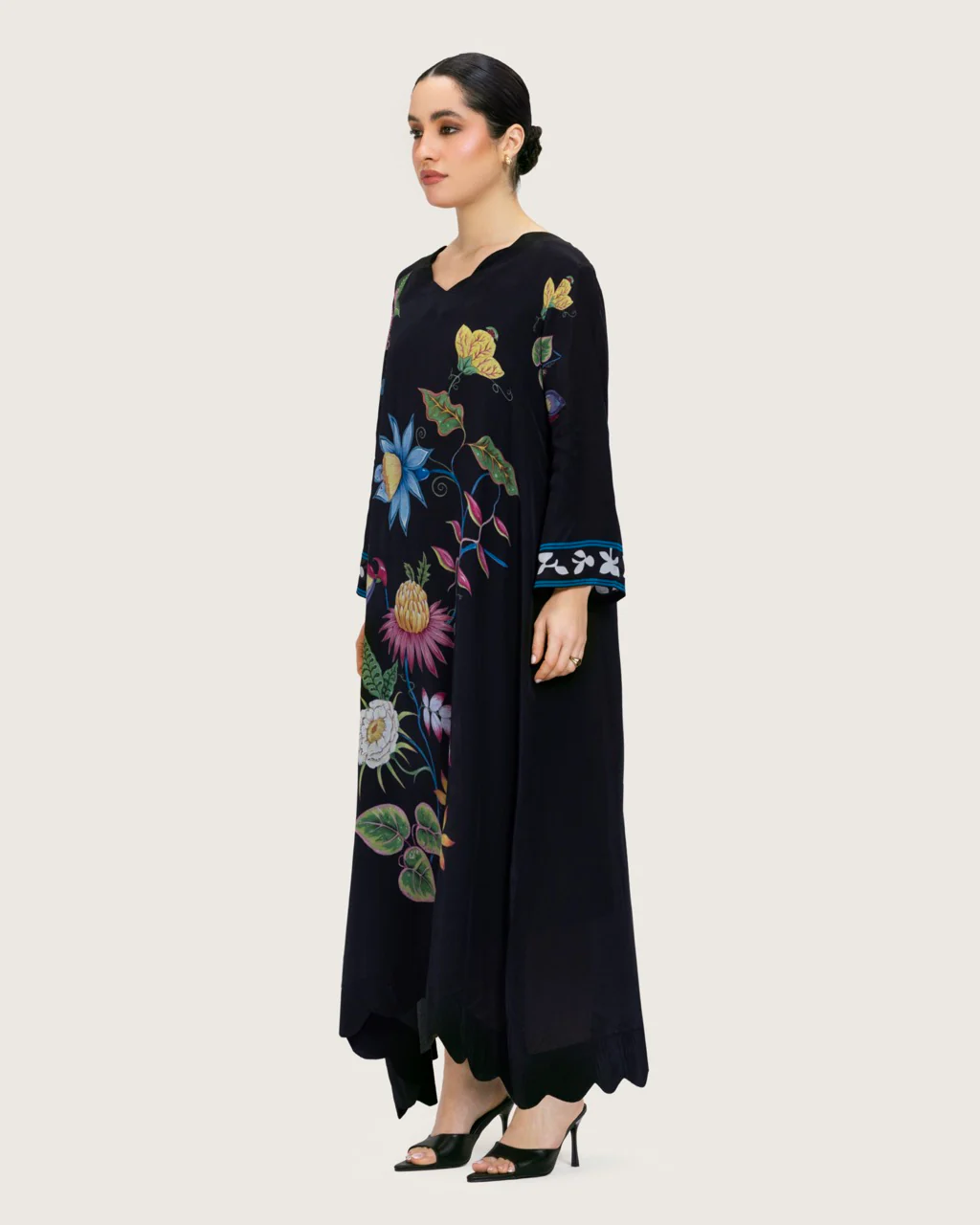 Artistic Floral Maxi Dress with Scalloped Hem - Image 2