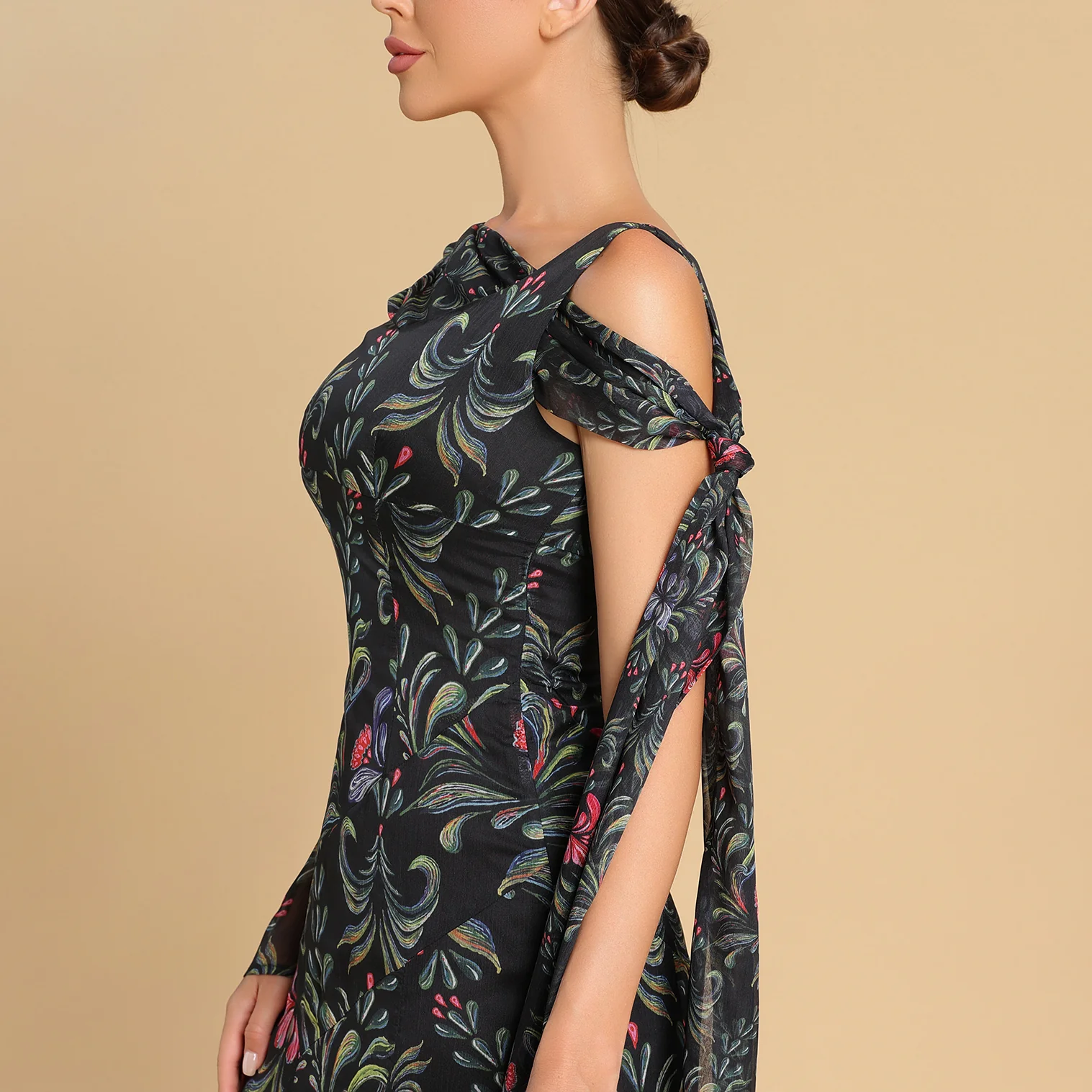 Asymmetrical sleeves chiffon dress - Image 3
