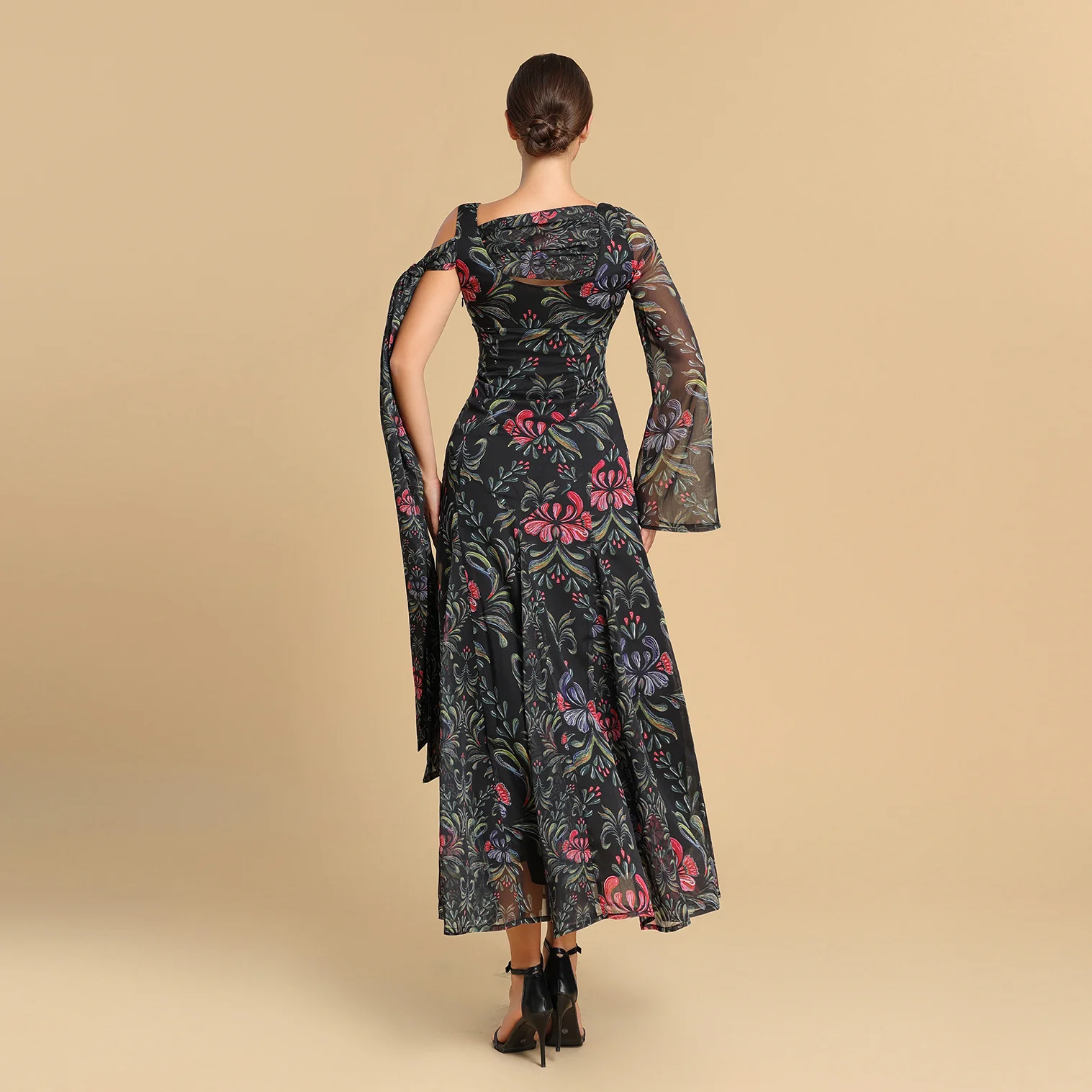 Asymmetrical sleeves chiffon dress - Image 4