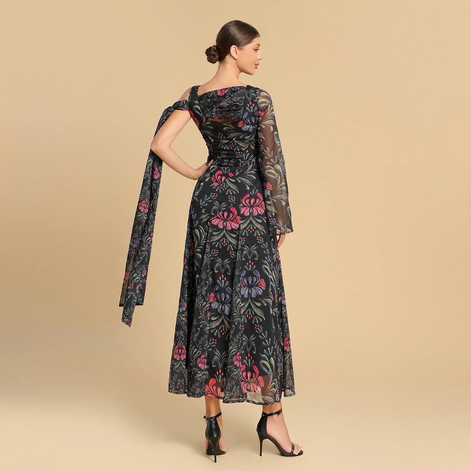 Asymmetrical sleeves chiffon dress - Image 5