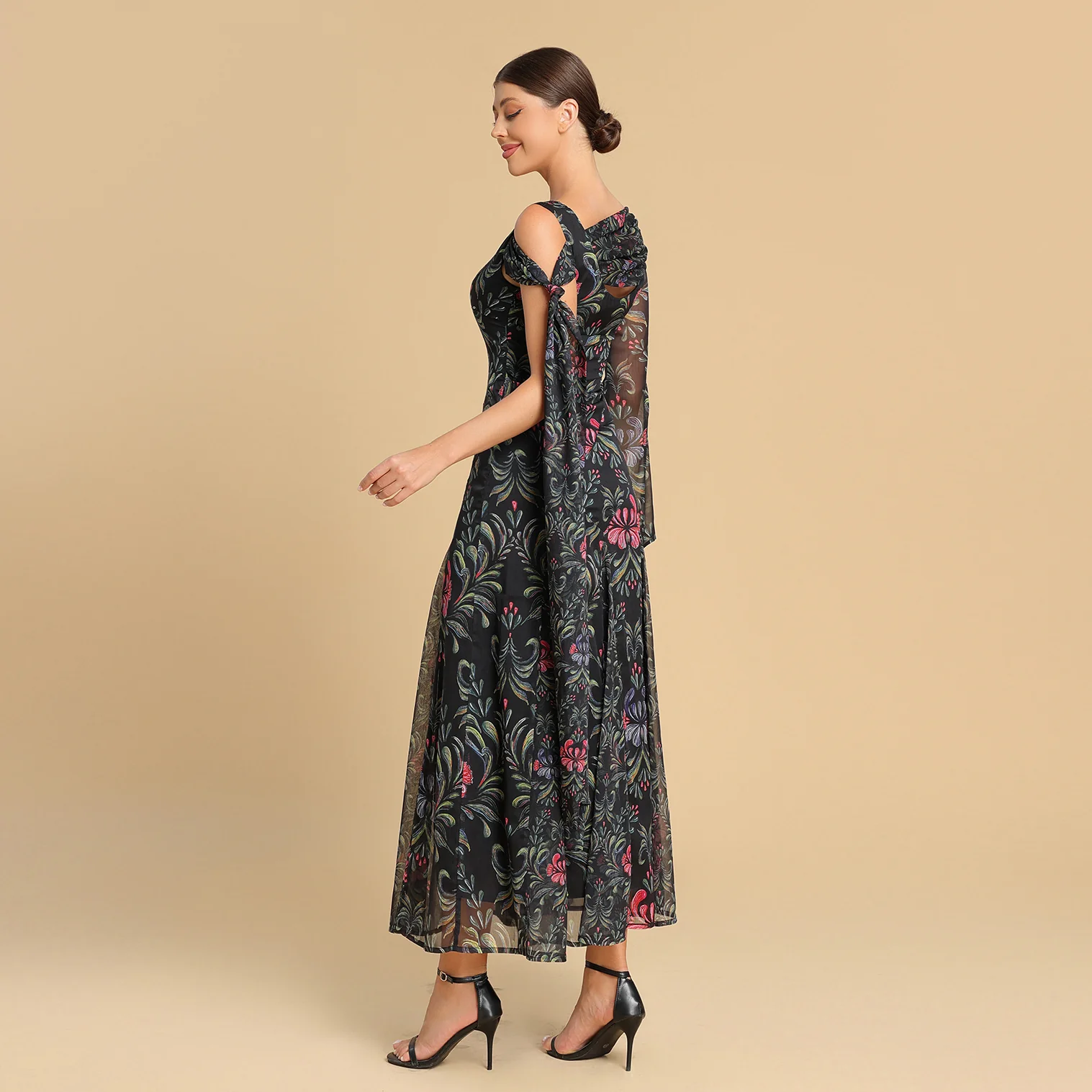Asymmetrical sleeves chiffon dress - Image 6