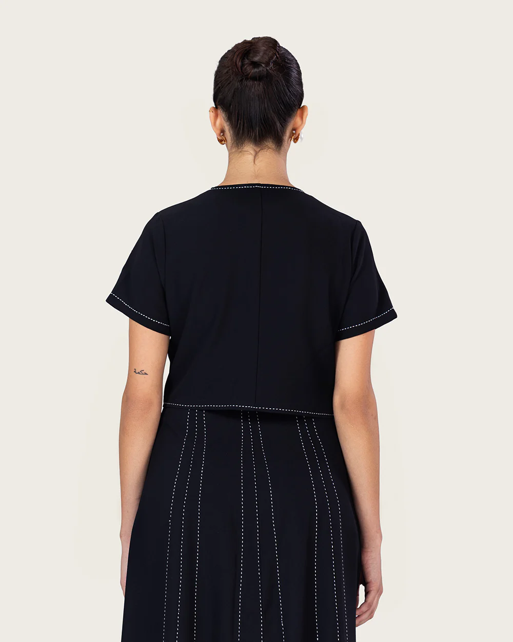 Black Embroidered Ankle Length Dress with Cropped Jacket - Image 10