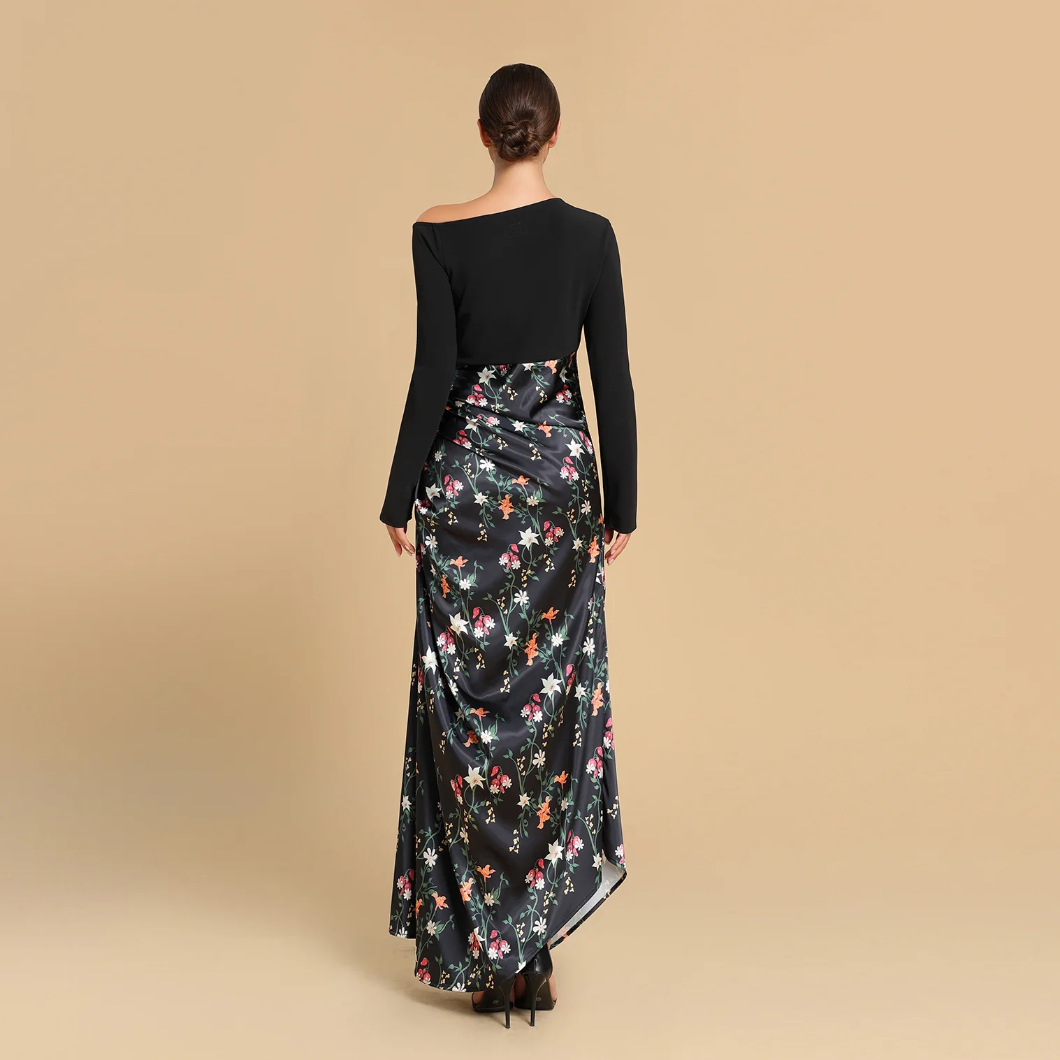 Black Floral Draped Skirt dress - Image 4