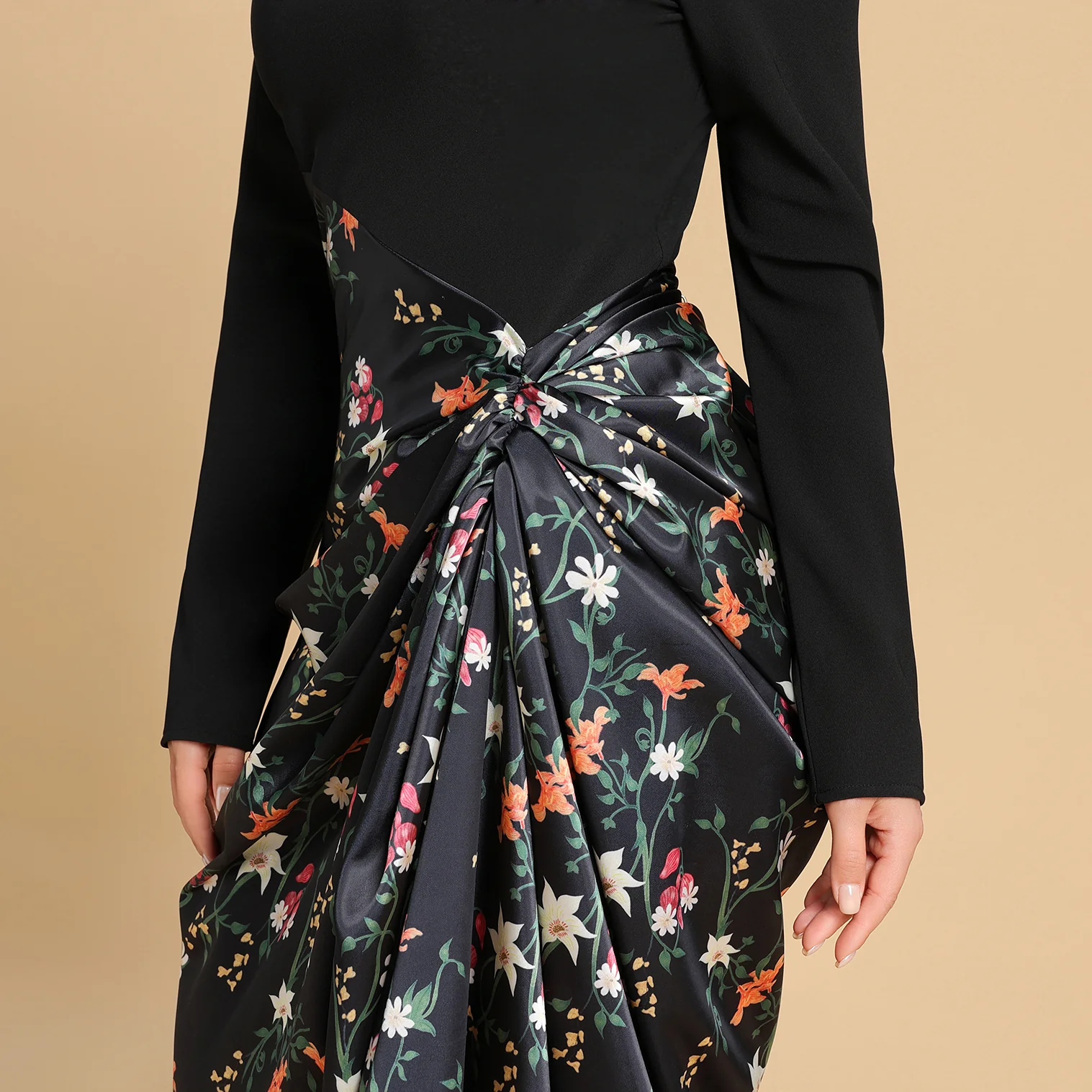Black Floral Draped Skirt dress - Image 5