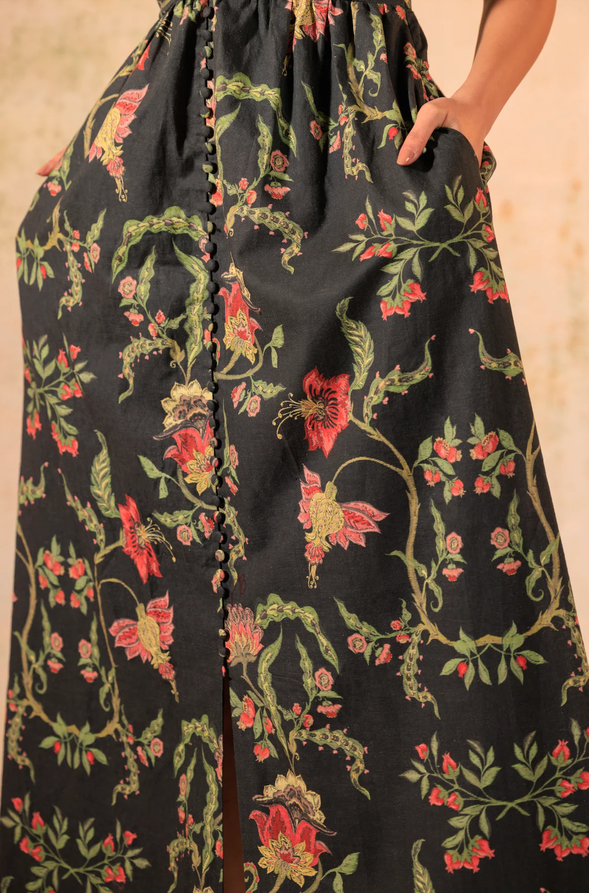 Black Floral Linen Dress - Image 3