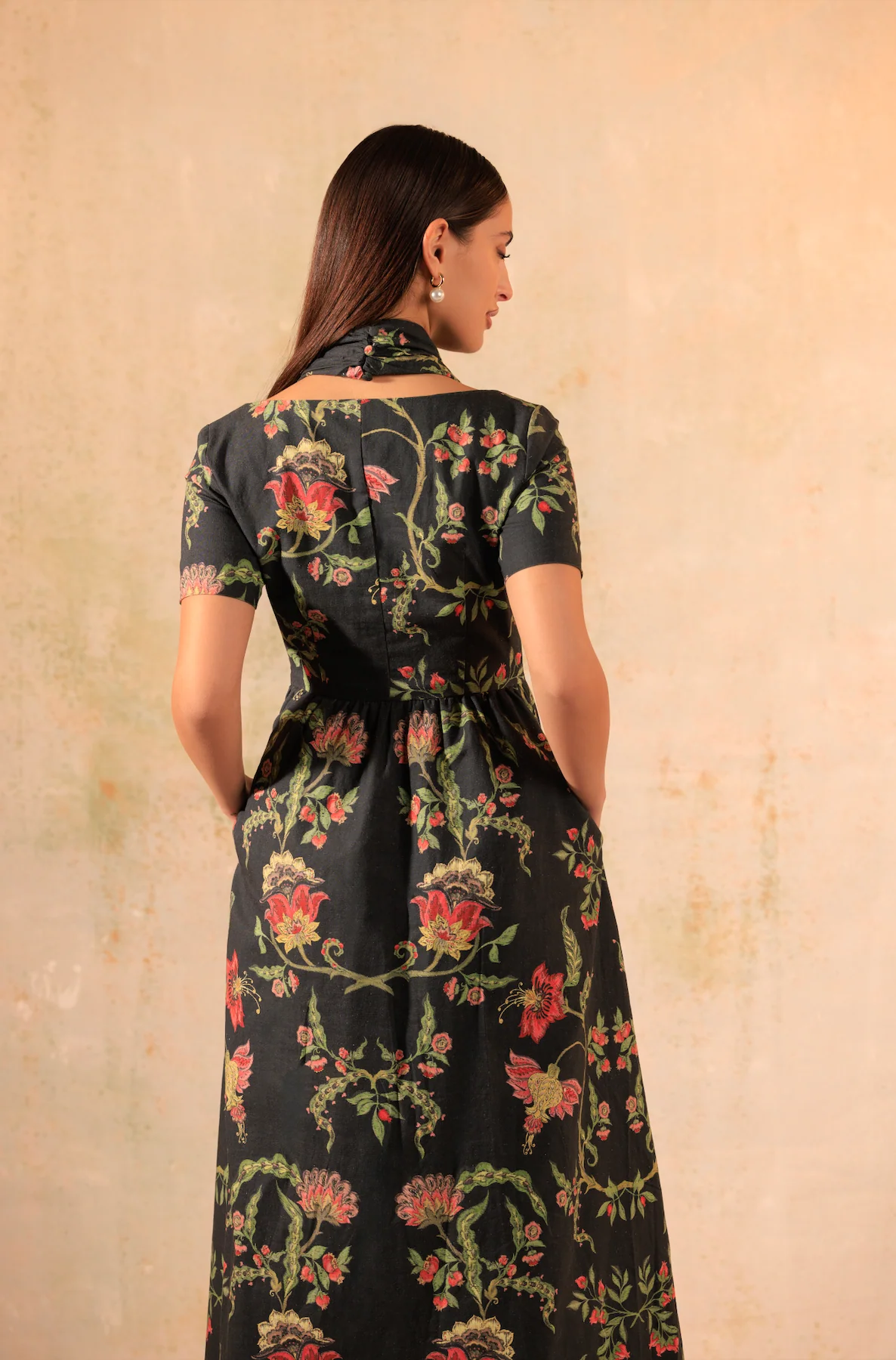 Black Floral Linen Dress - Image 4