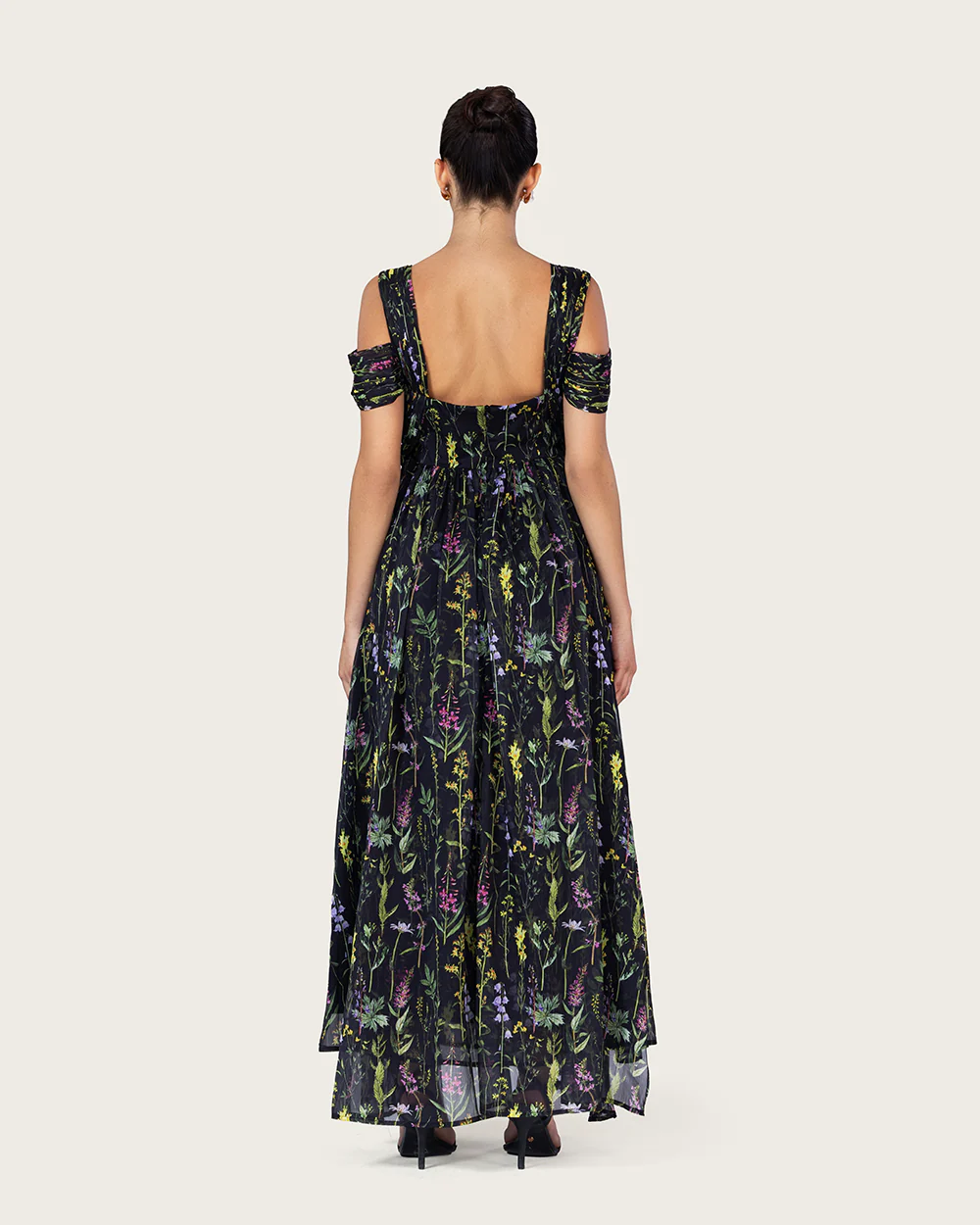 Black Floral Maxi Dress with Off-Shoulder Detail - Image 10
