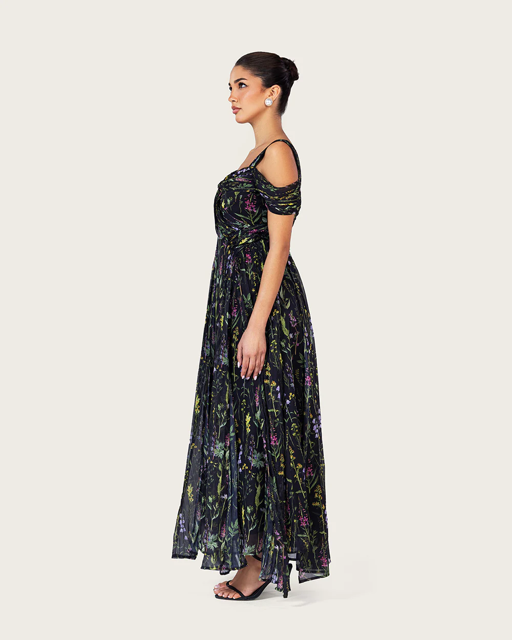 Black Floral Maxi Dress with Off-Shoulder Detail - Image 8