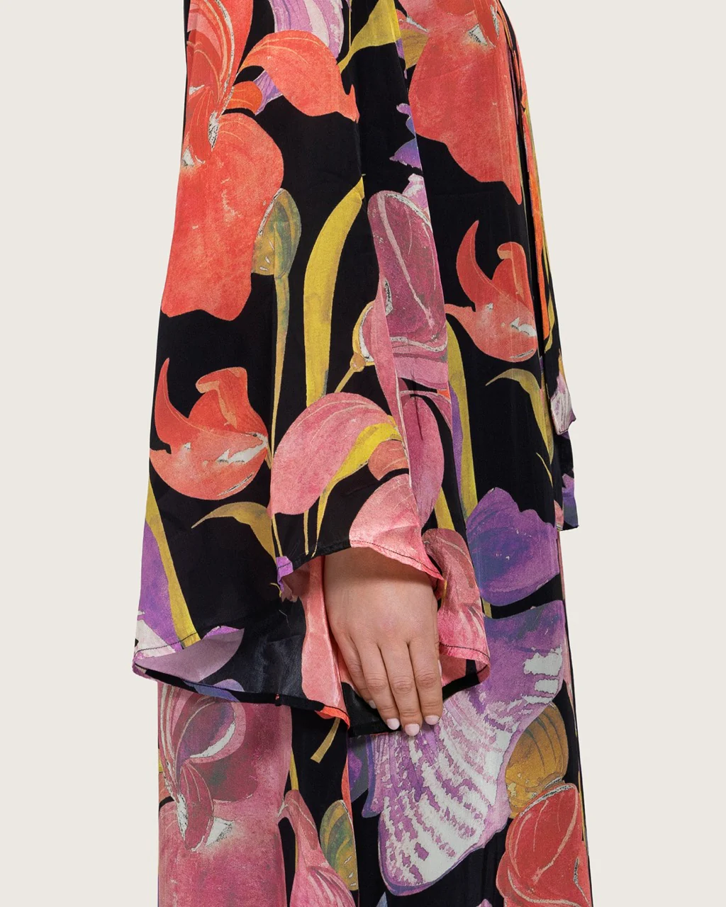 Black Printed Maxi A-line Kaftan with Tie Neck - Image 9