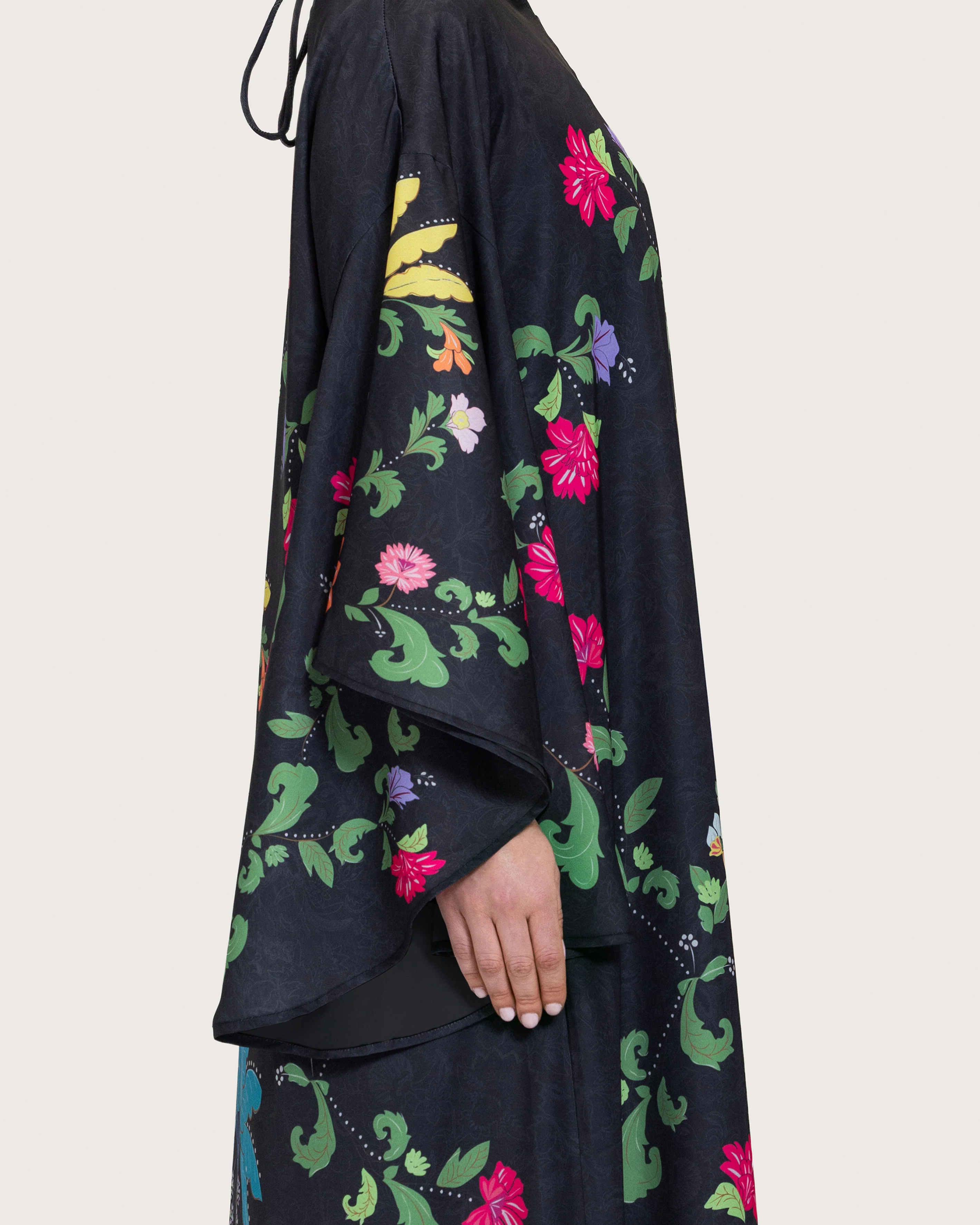 Black Printed Maxi Kaftan Dress with Beaded Tassel - Image 8