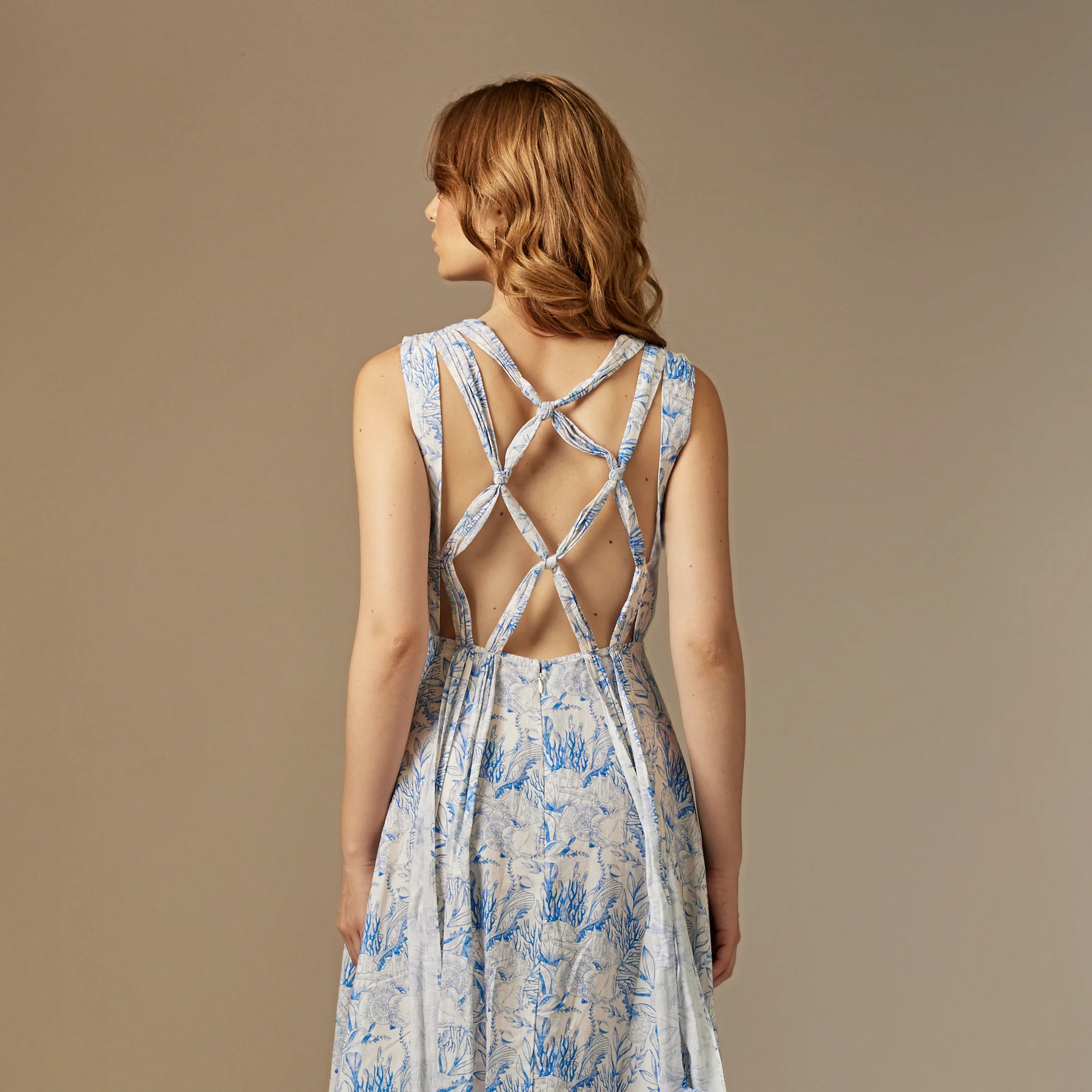 Blue And White Reef Linen Dress - Image 3