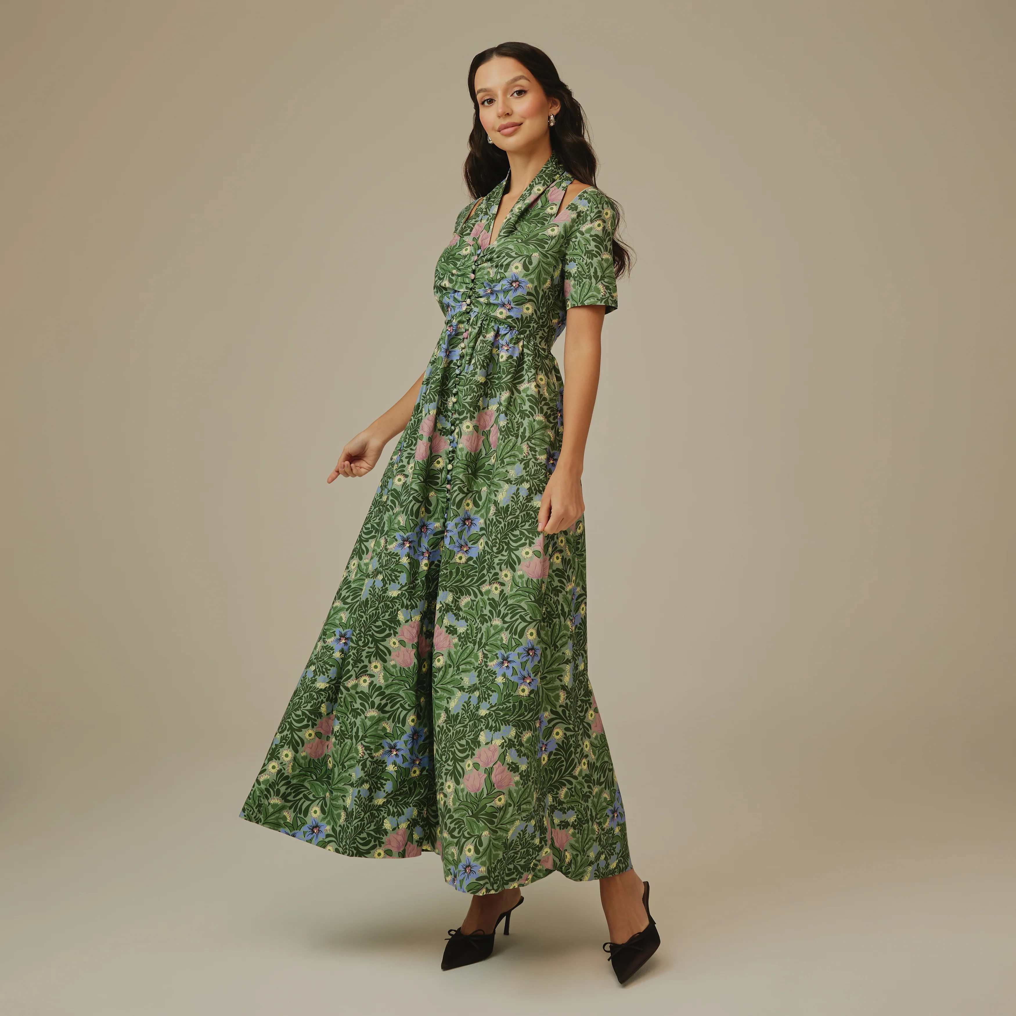 Green Botanical Linen Dress - Image 3
