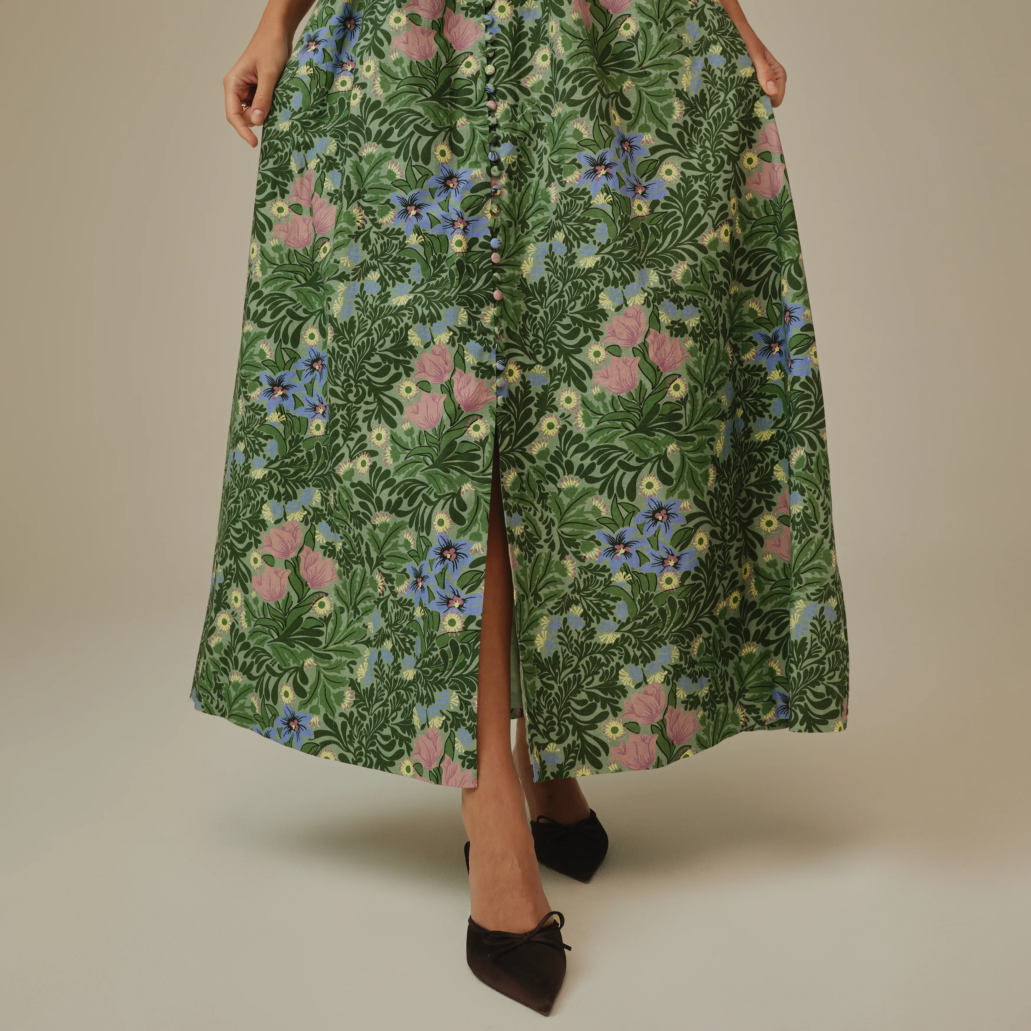 Green Botanical Linen Dress - Image 6