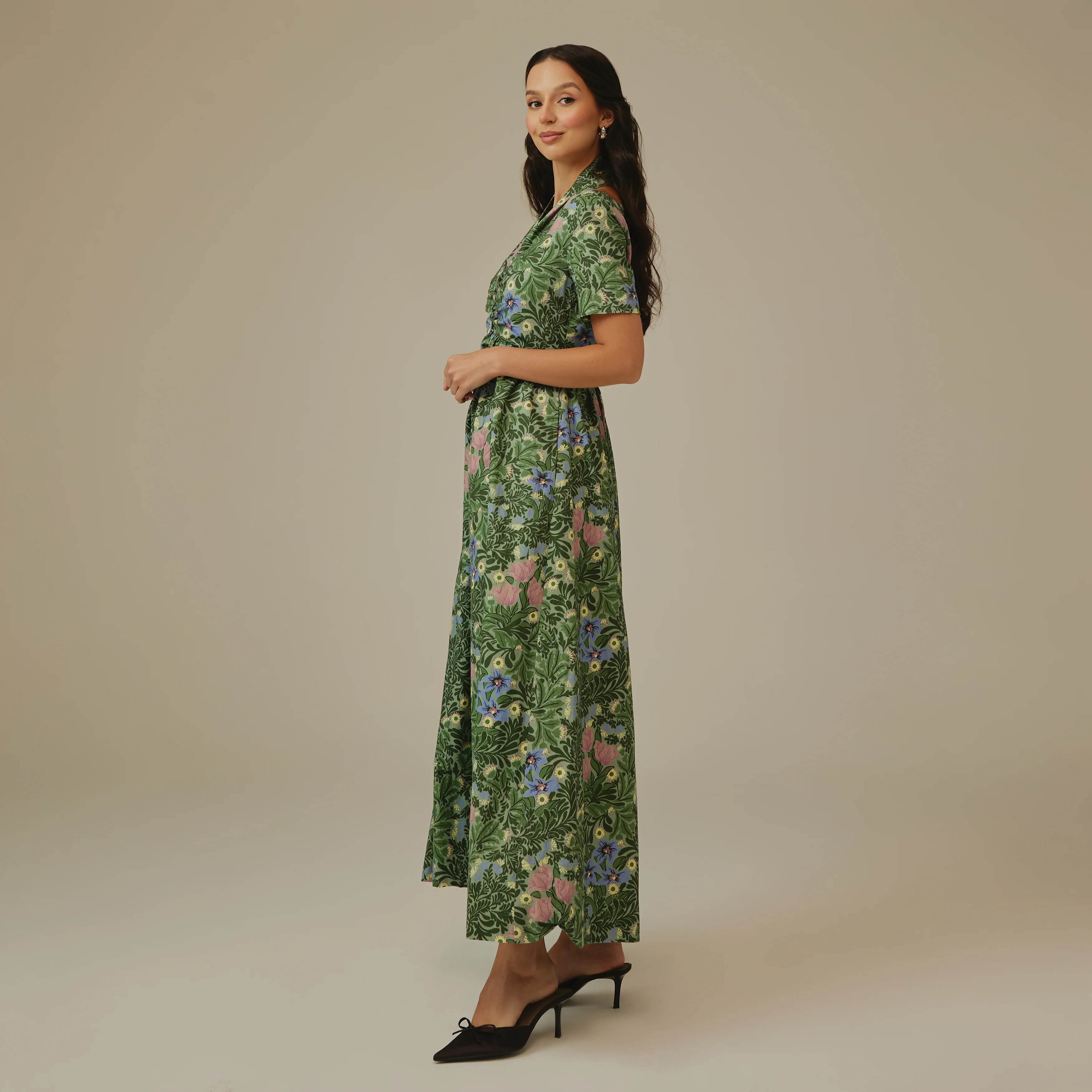 Green Botanical Linen Dress - Image 7