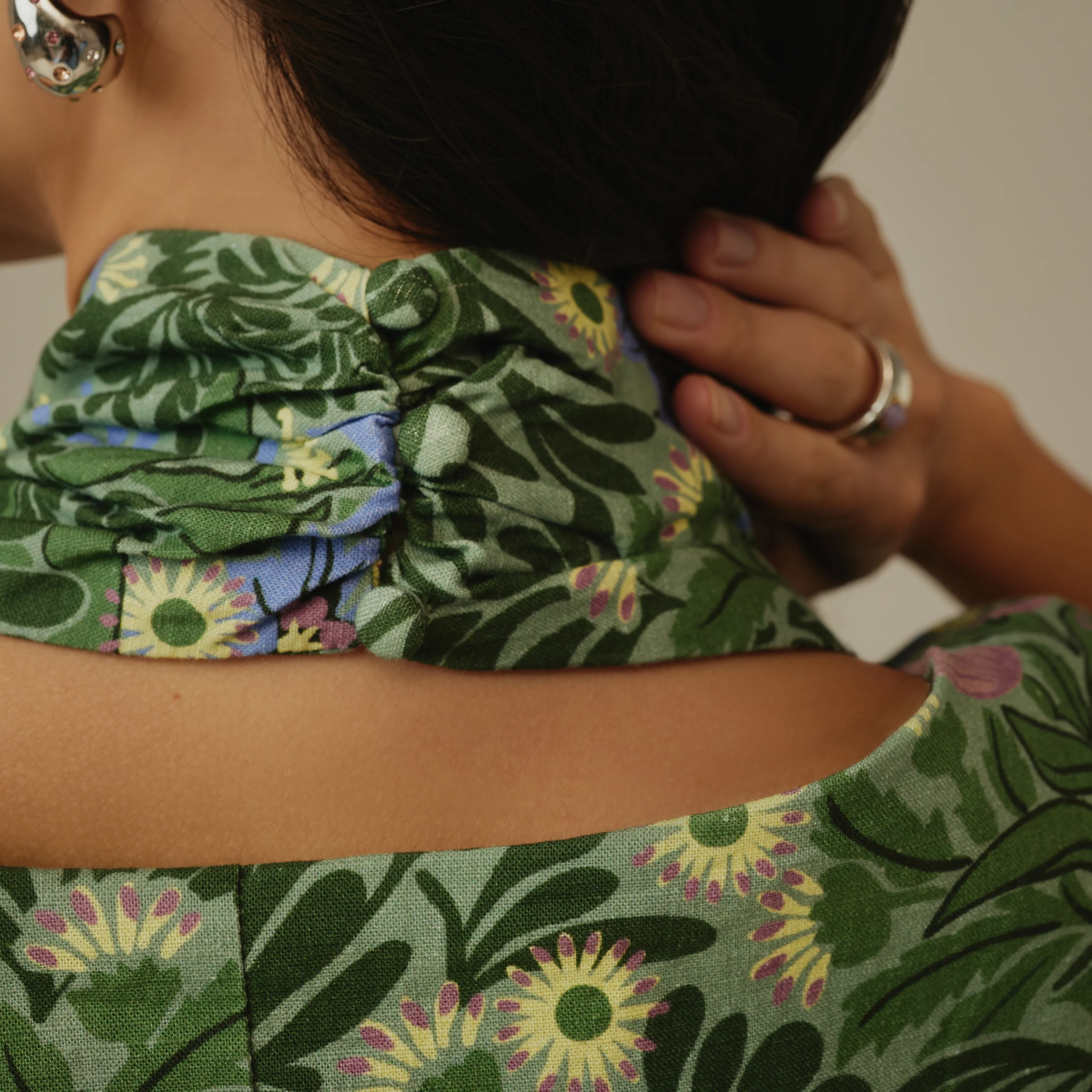 Green Botanical Linen Dress - Image 9