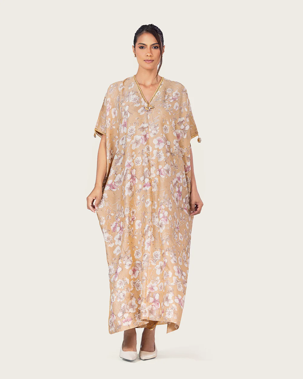 Brown Floral Loose Everyday Kaftan - Image 2