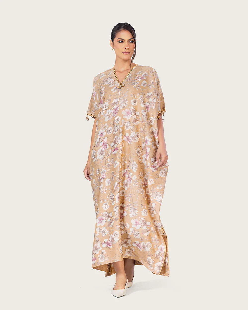 Brown Floral Loose Everyday Kaftan - Image 3