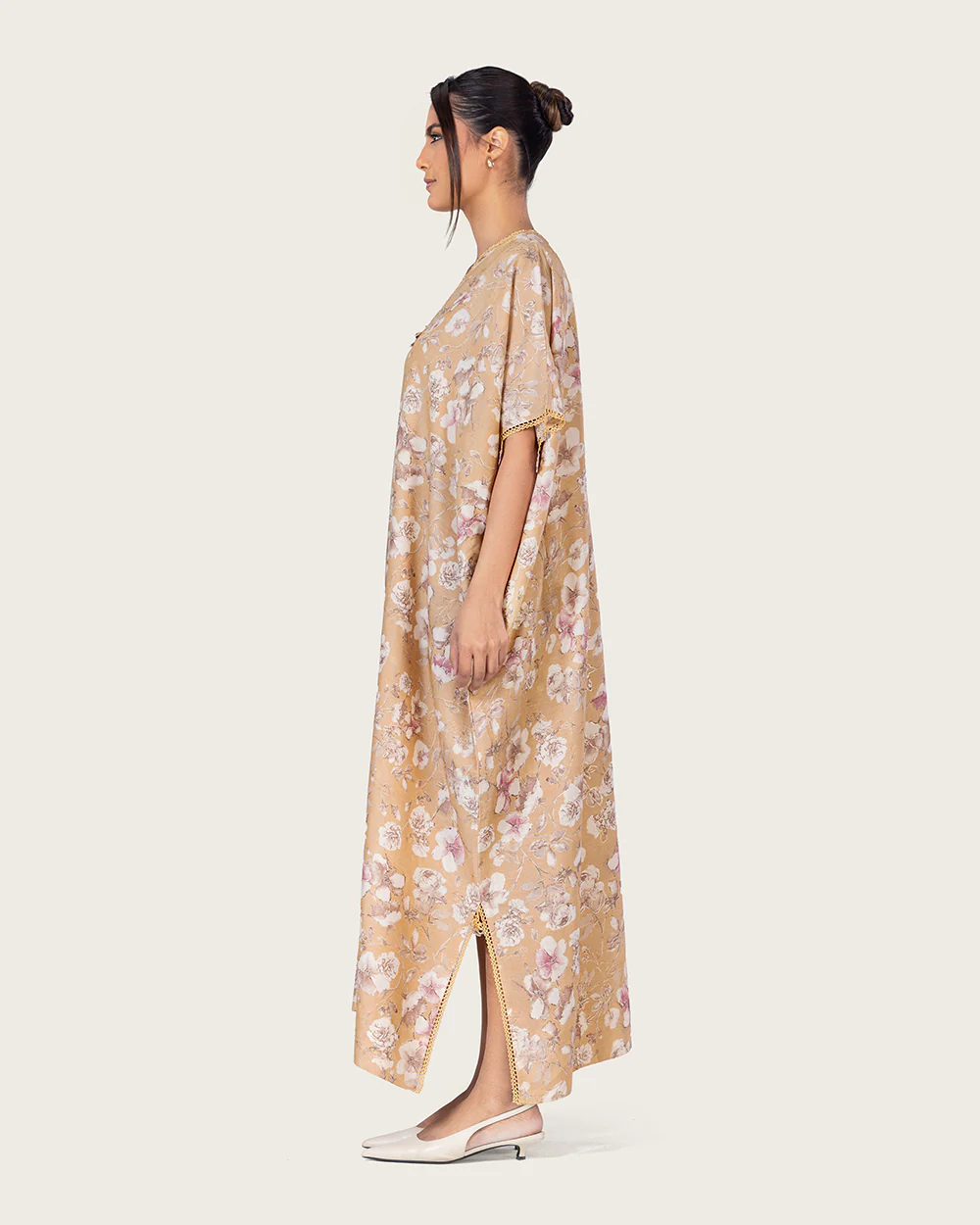 Brown Floral Loose Everyday Kaftan - Image 4