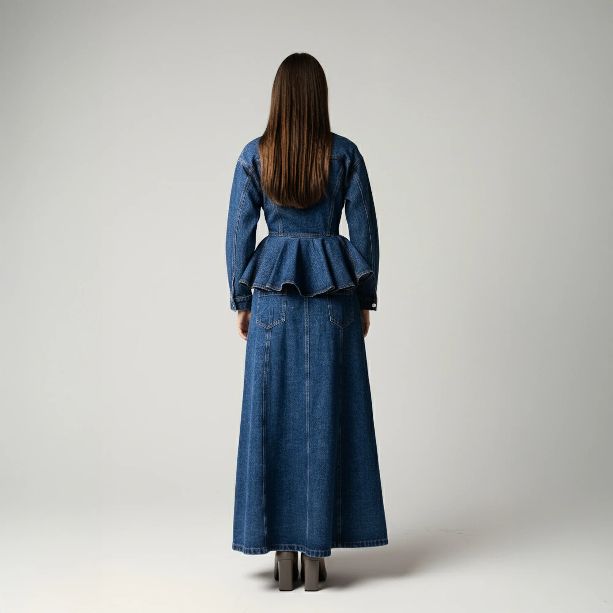 Peplum Ruffled Hem Denim Co-ord Jacket - Image 3