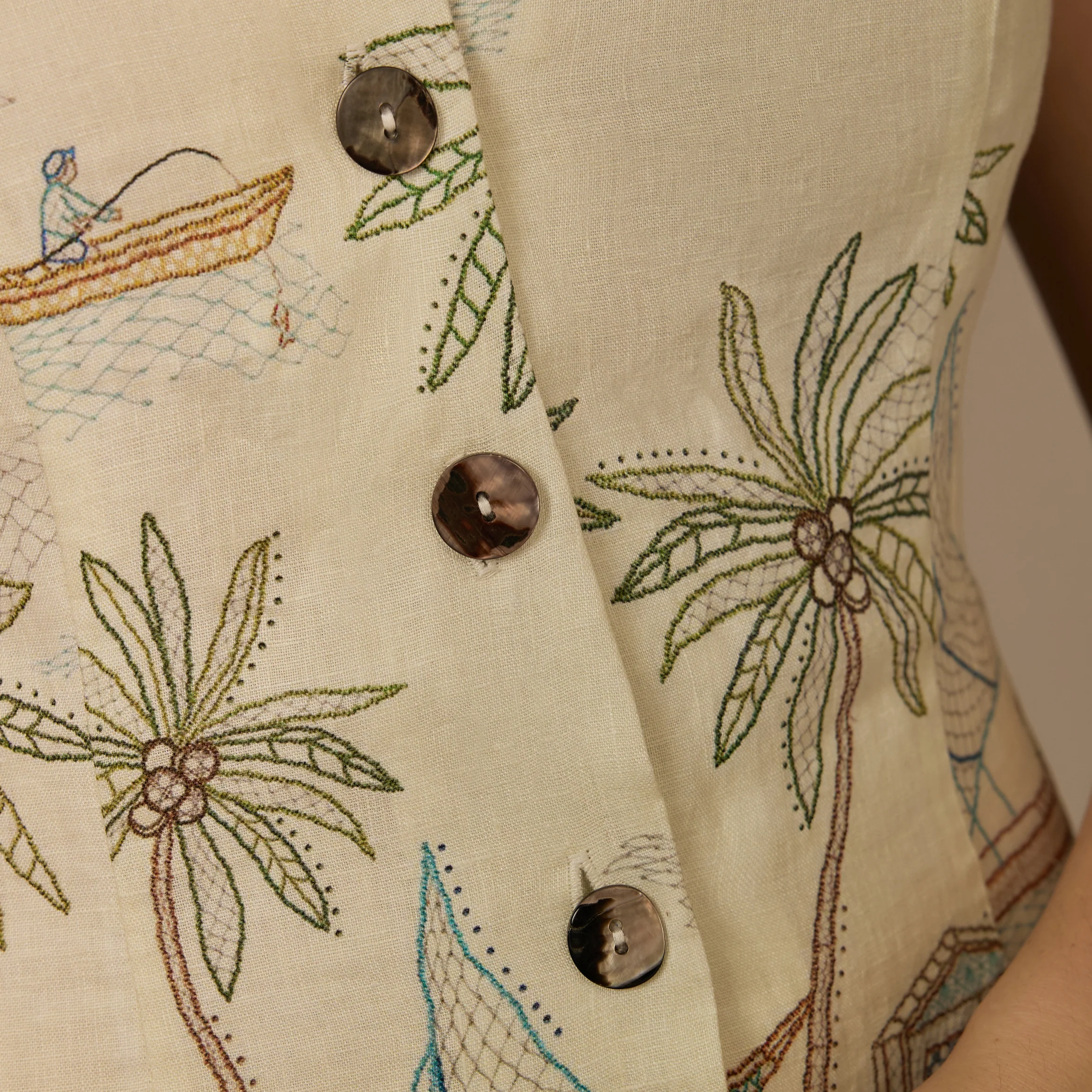Beige Coastal Printed Linen Dress - Image 3