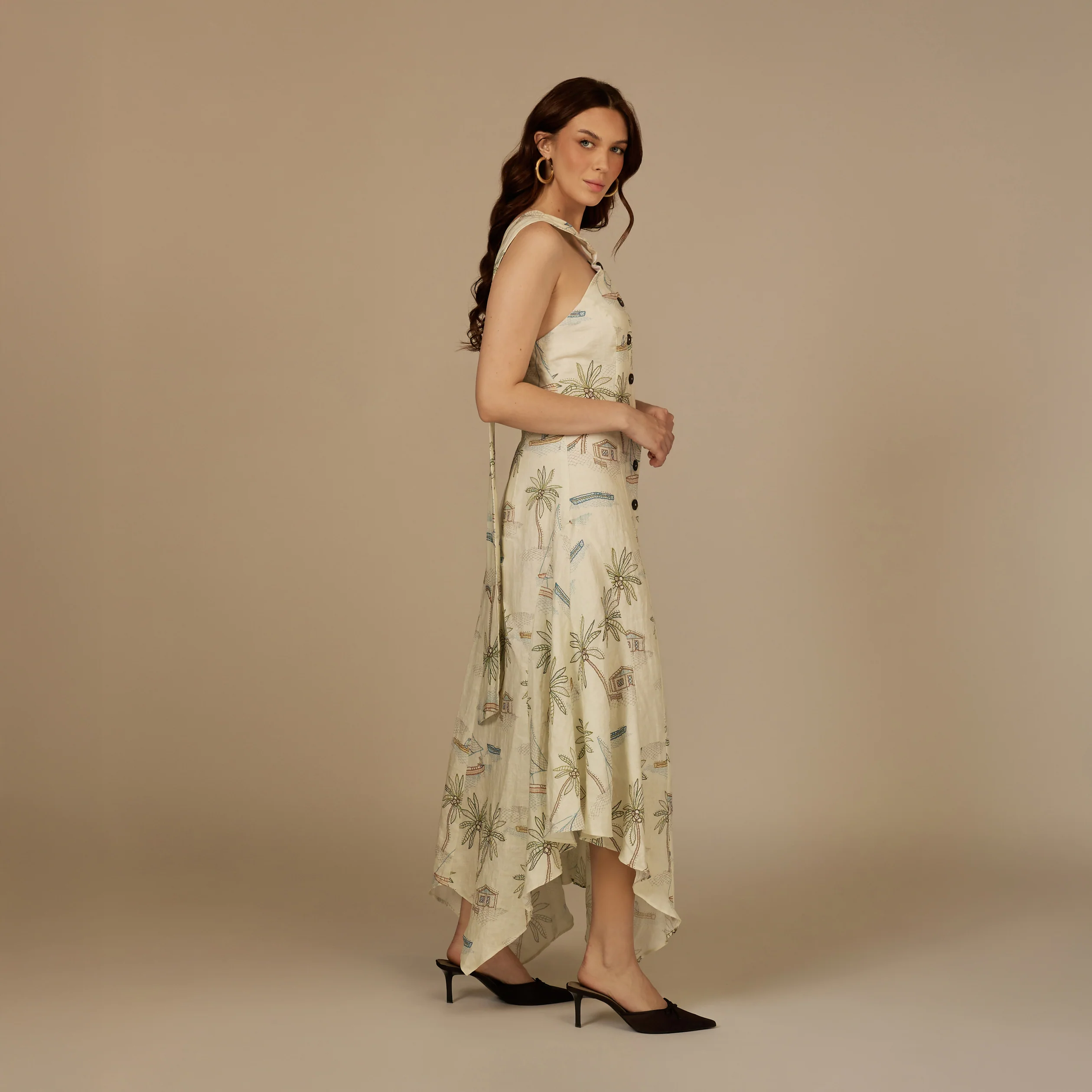 Beige Coastal Printed Linen Dress - Image 7
