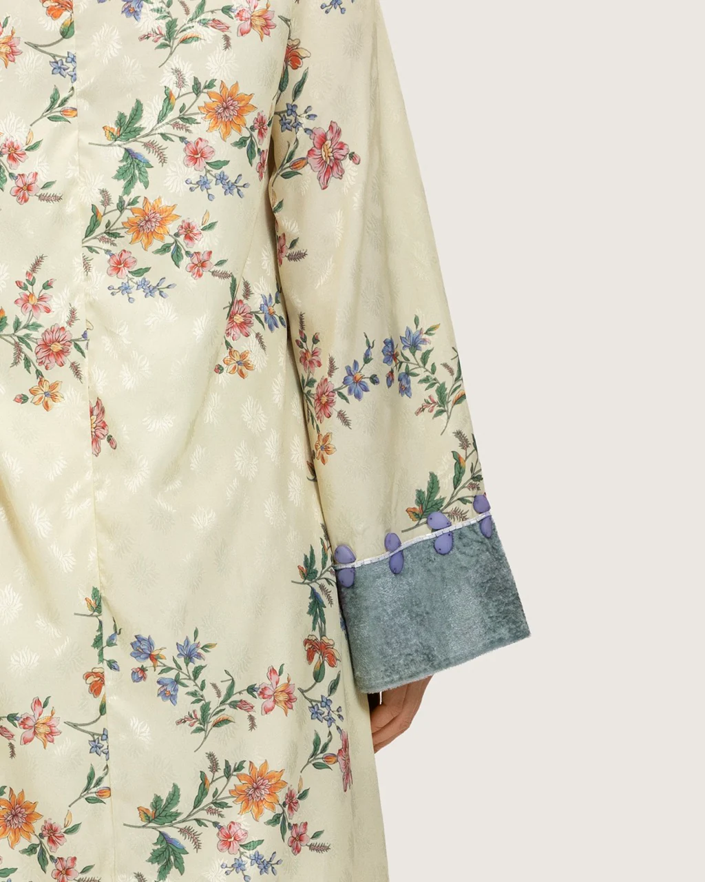 Cream Floral Maxi Kaftan Dress with Embroidery & Front Tie - Image 8