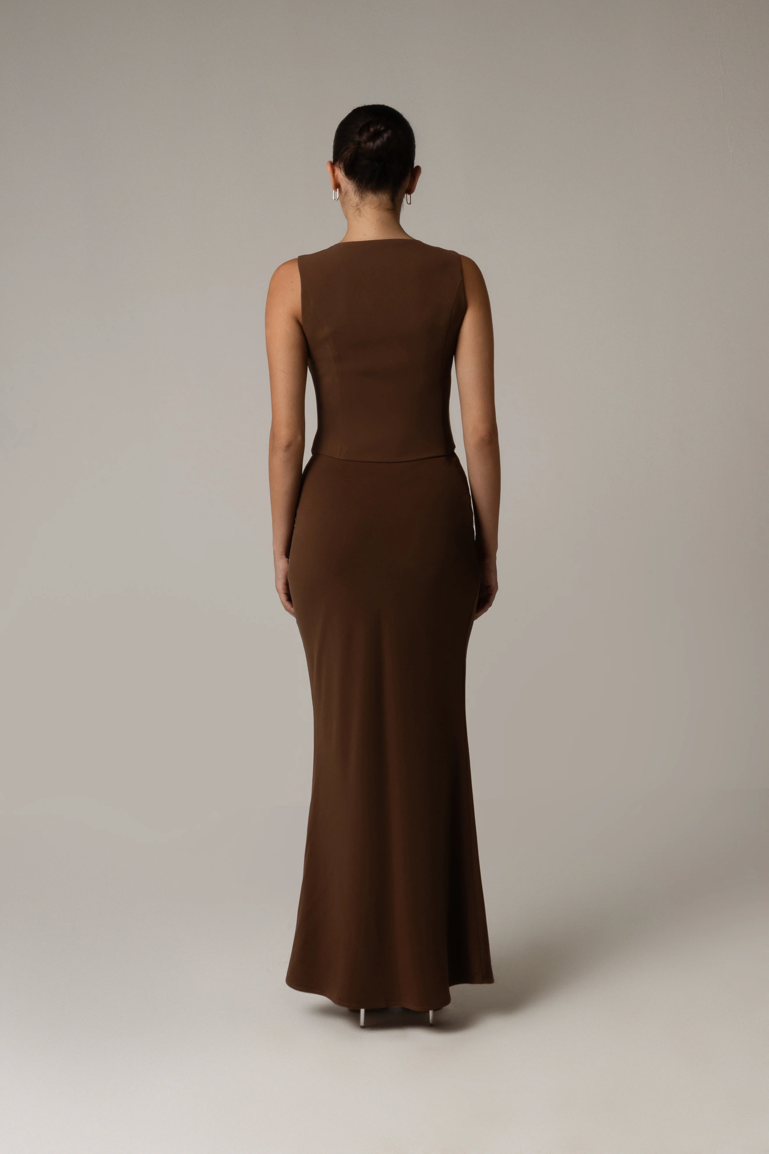 Crepe Co-ord Maxi Bias-Cut Maxi Skirt in Brown - Image 3