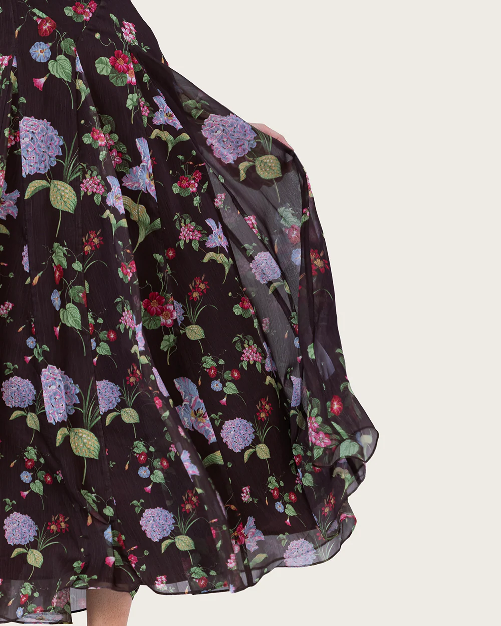 Dark Floral Chiffon Ankle Length Dress with Sheer Overlay - Image 9