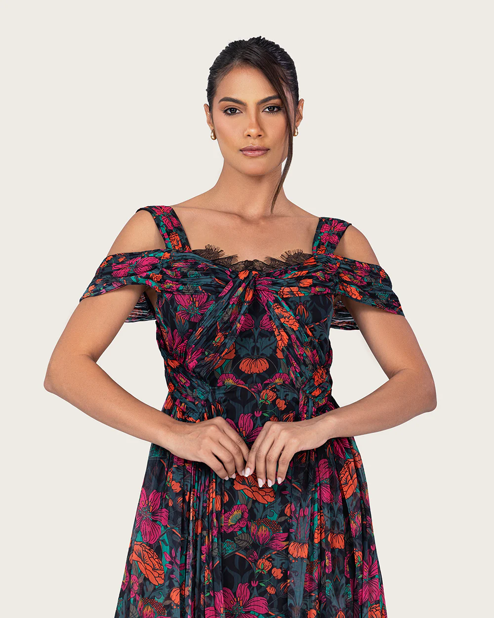 Elegant tropical floral chiffon dress - Image 2