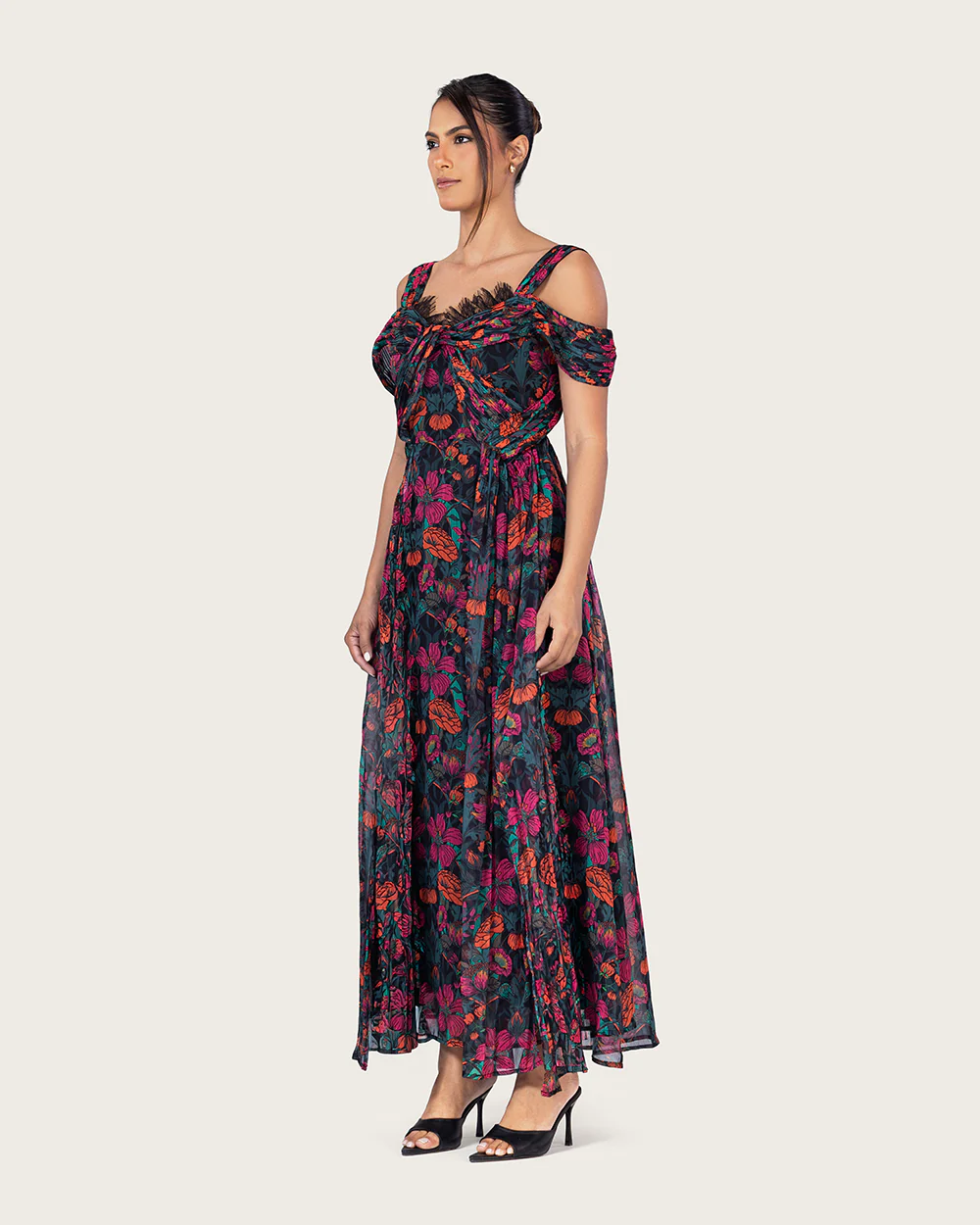 Elegant tropical floral chiffon dress - Image 4
