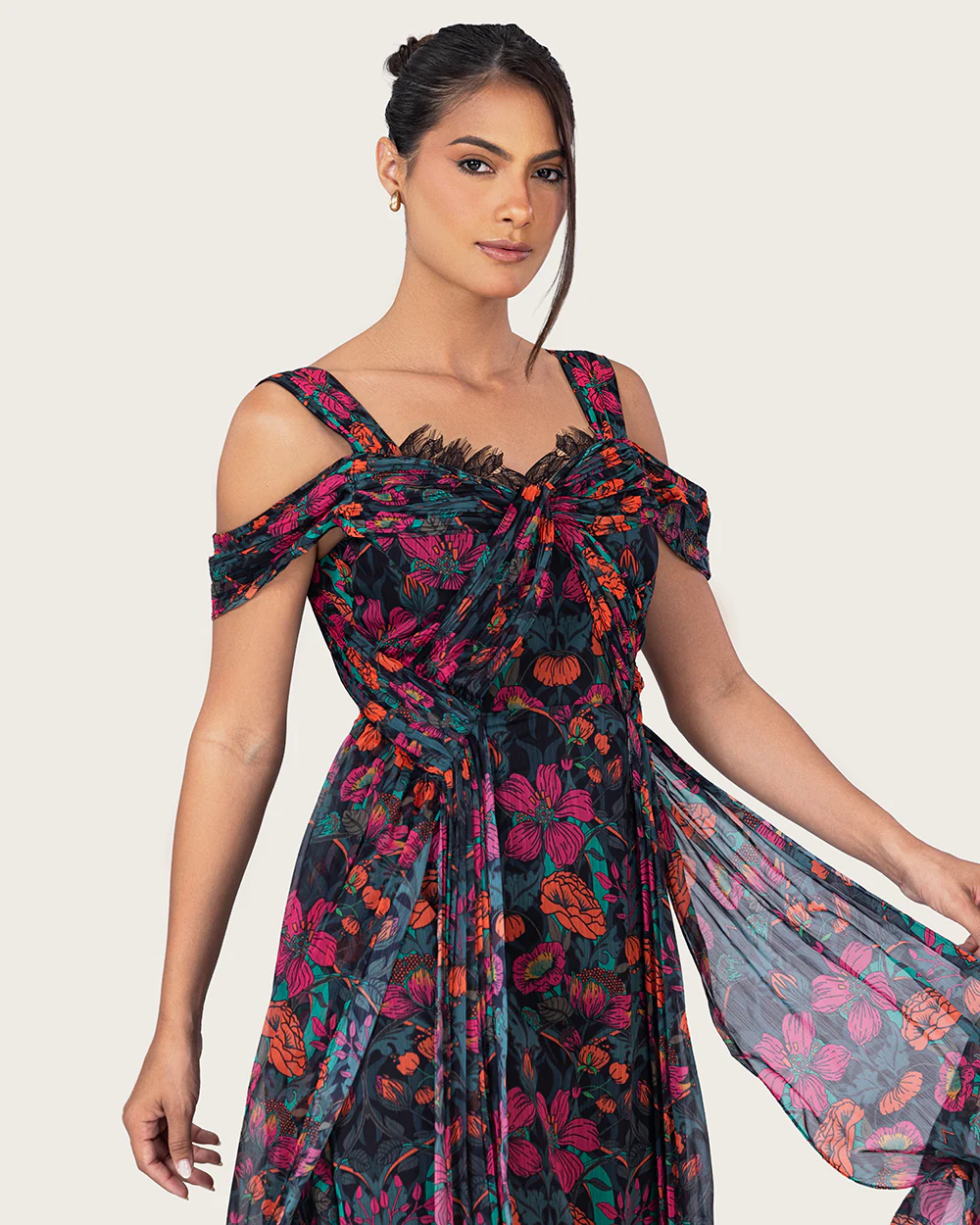Elegant tropical floral chiffon dress - Image 6