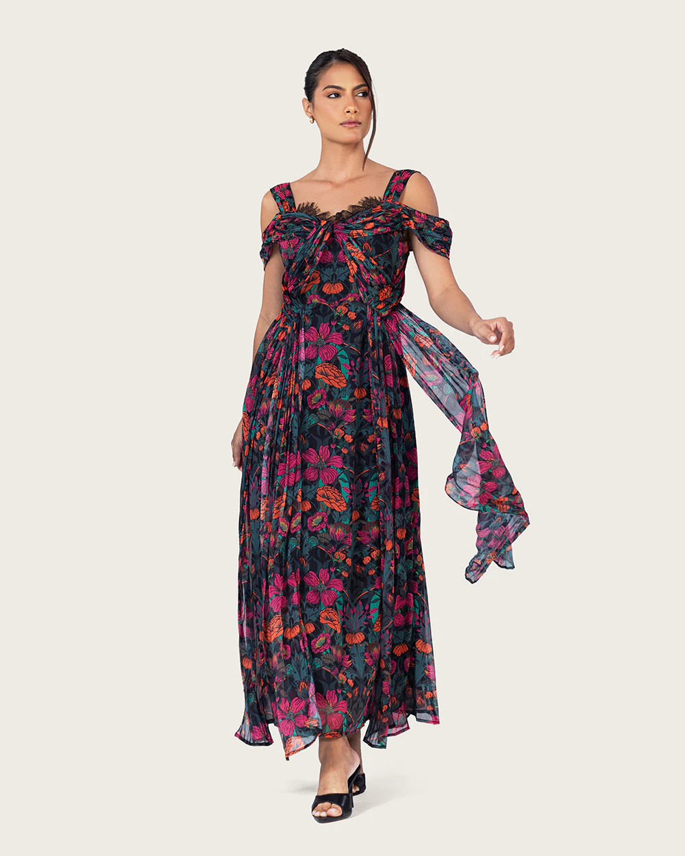Elegant tropical floral chiffon dress - Image 7