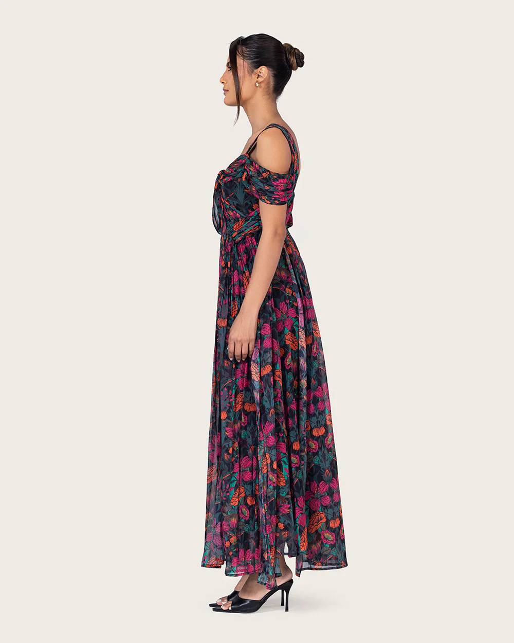 Elegant tropical floral chiffon dress - Image 8