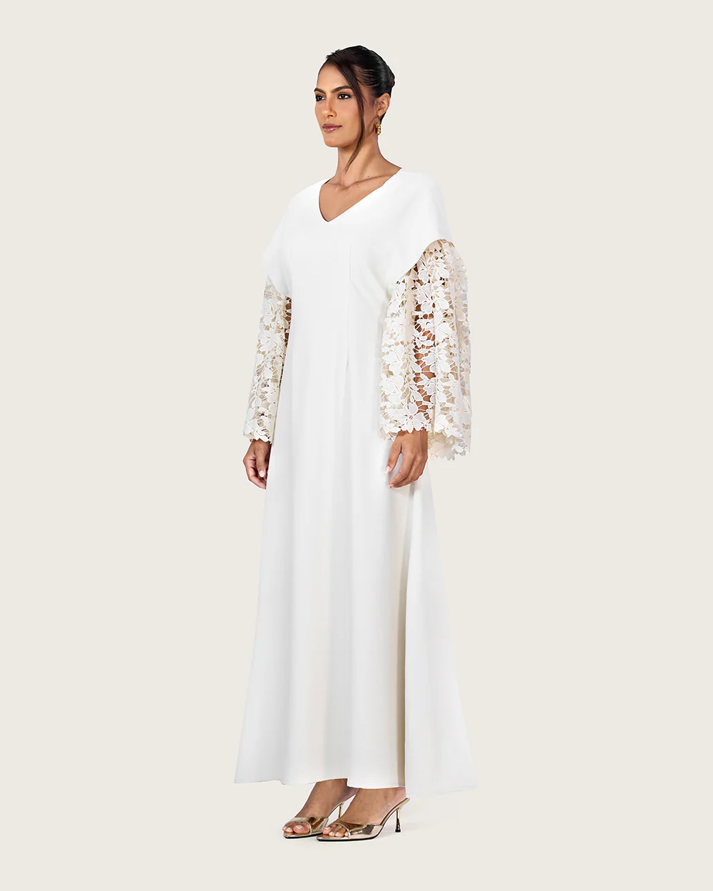 Elegant White Dress with Lace Sleeves - Image 6
