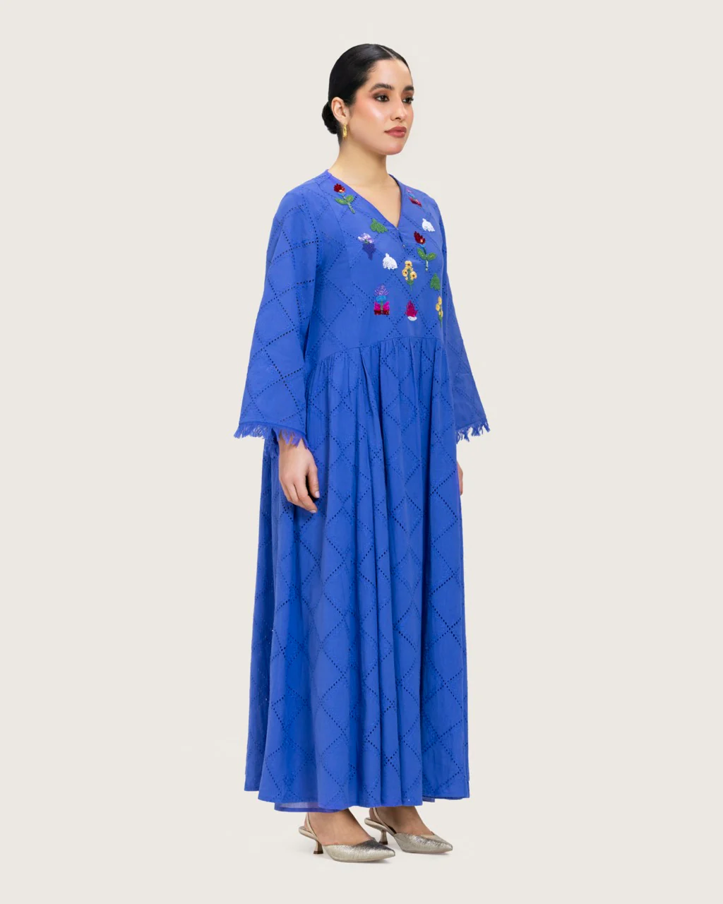Eyelet Cotton A-Line Dress with Handmade Beaded & Sequin Details - Image 6