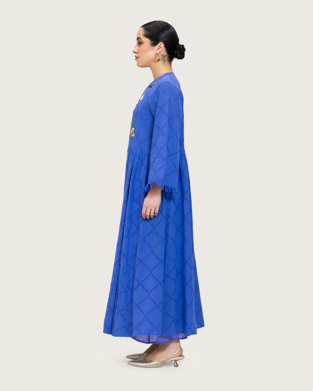 Eyelet Cotton A-Line Dress with Handmade Beaded & Sequin Details - Image 7