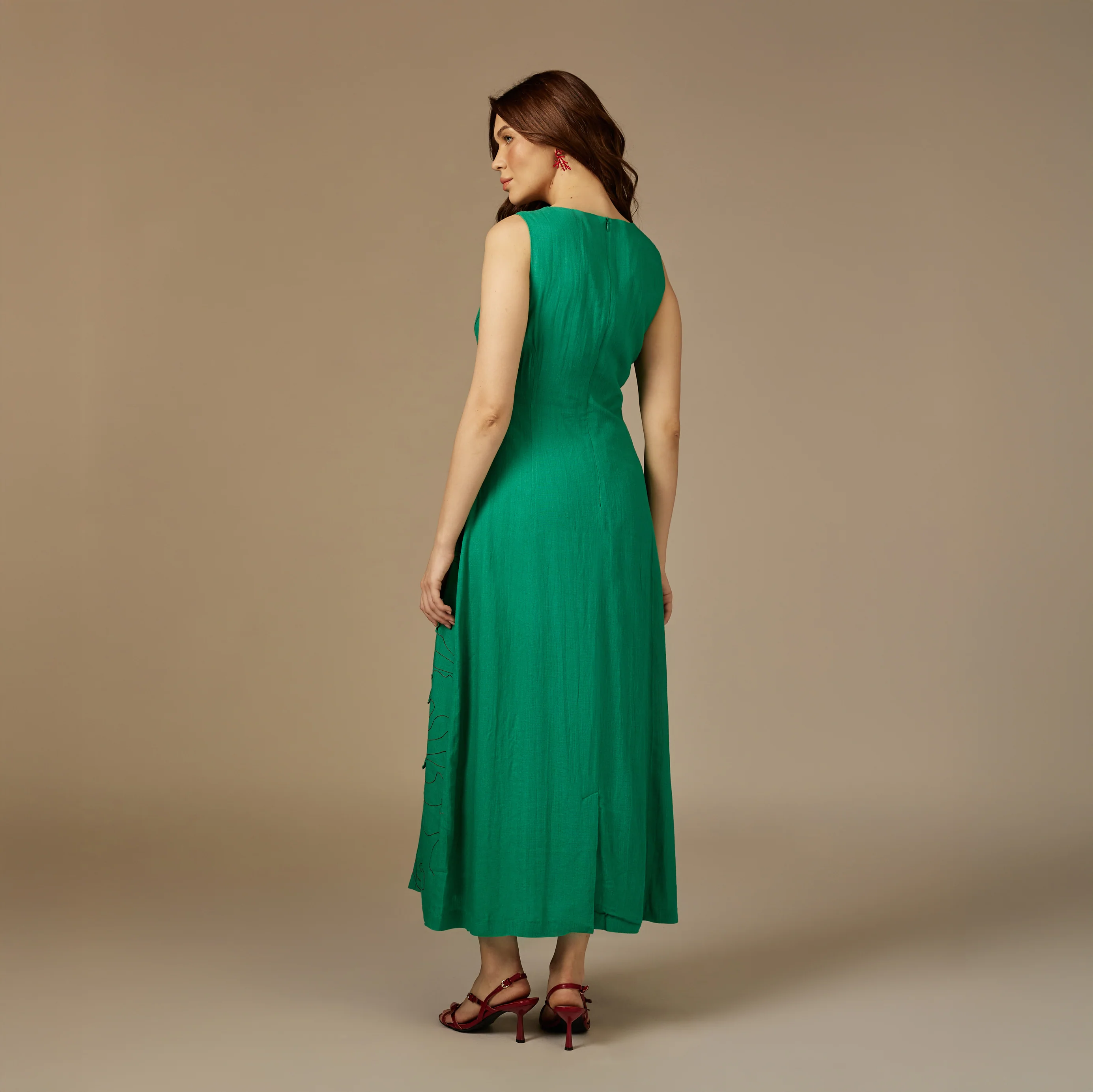 Fish Hand Appliqué Linen Dress - Image 3