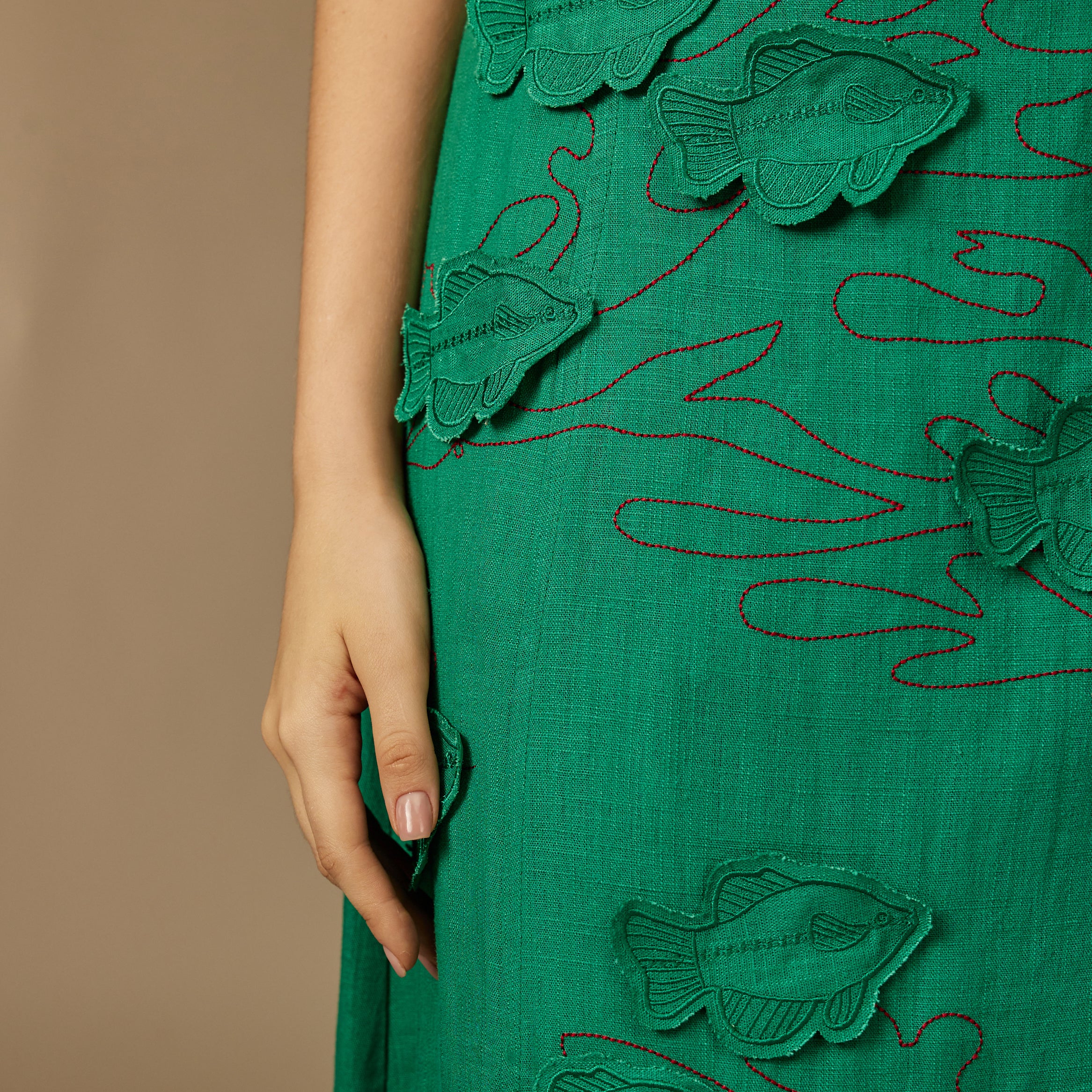 Fish Hand Appliqué Linen Dress - Image 5