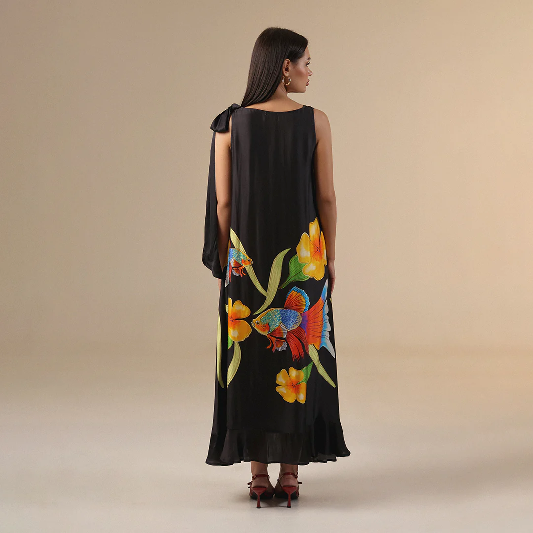 Black Floral Fish Maxi Dress - Image 3