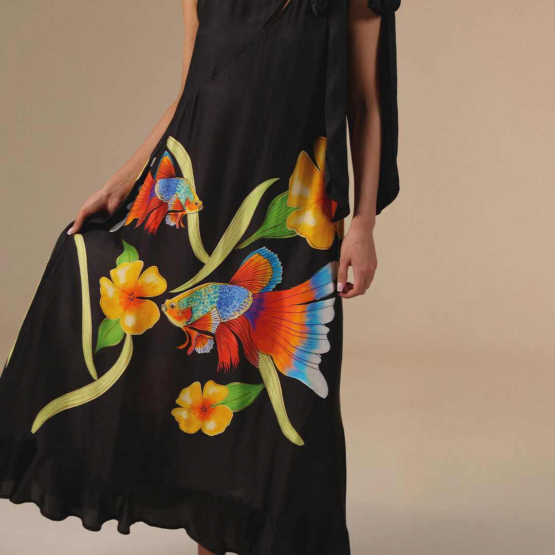 Black Floral Fish Maxi Dress - Image 4