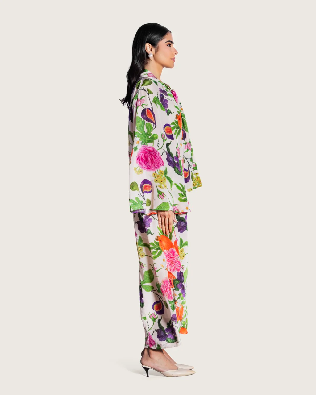 Floral Fruity Printed Maxi Kaftan with Tie Neckline - Image 4
