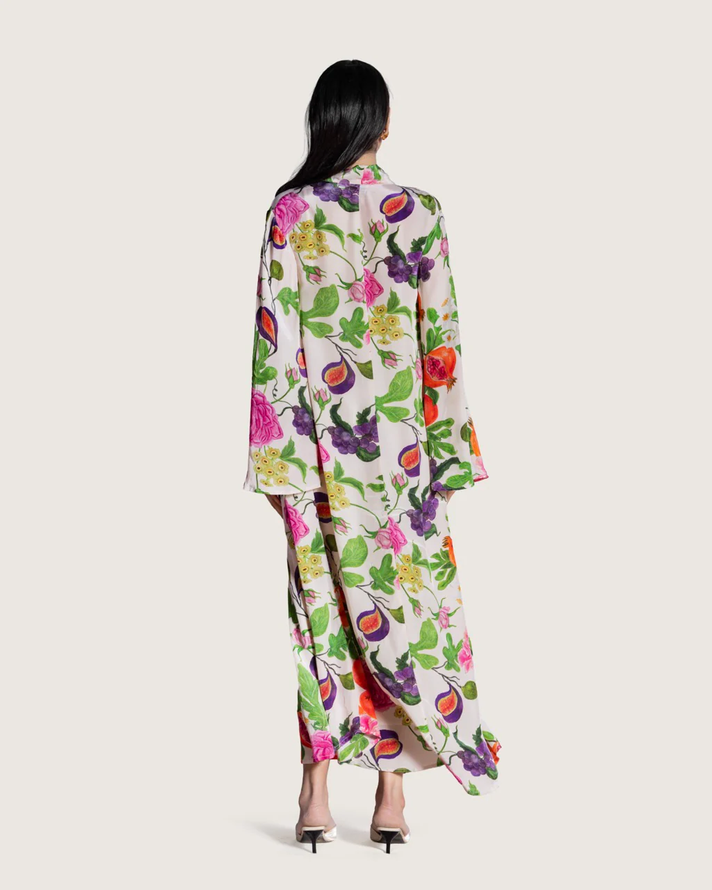 Floral Fruity Printed Maxi Kaftan with Tie Neckline - Image 5