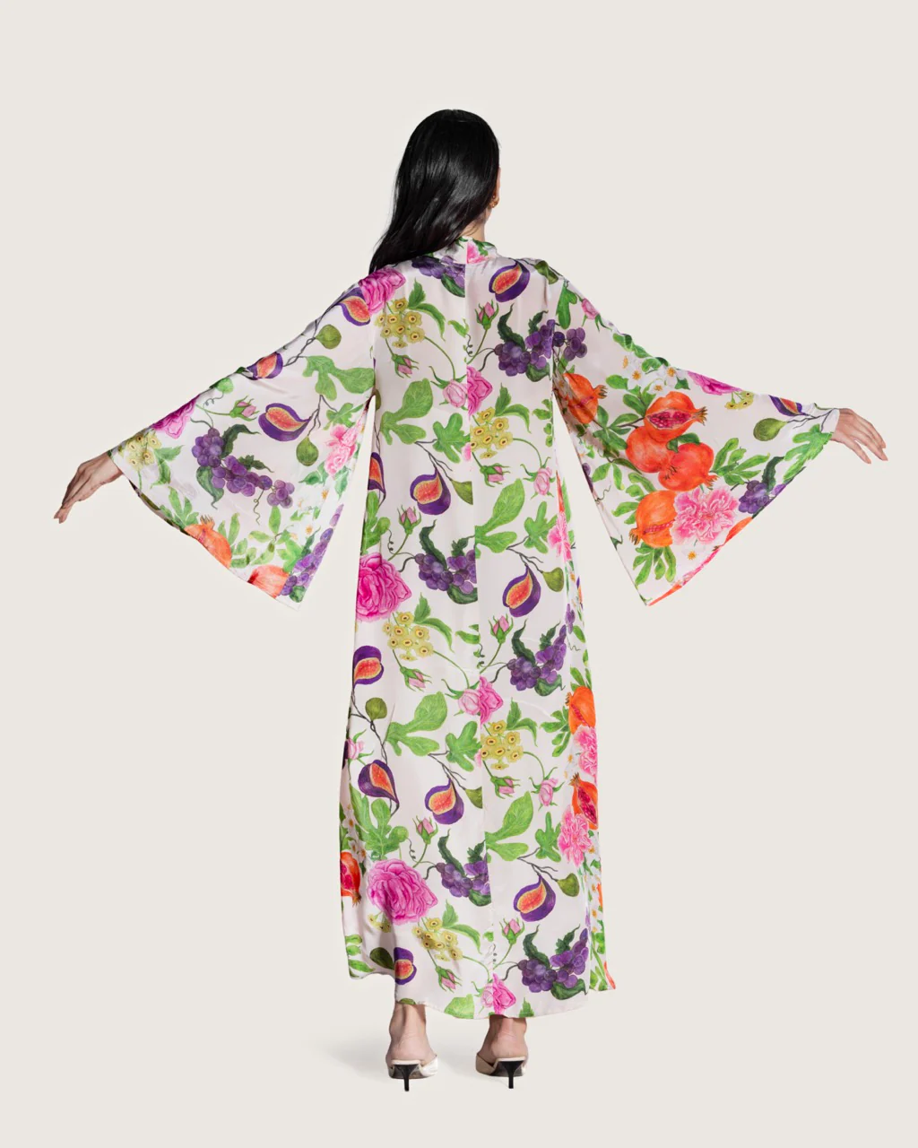Floral Fruity Printed Maxi Kaftan with Tie Neckline - Image 6