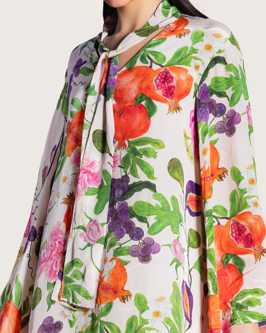 Floral Fruity Printed Maxi Kaftan with Tie Neckline - Image 7