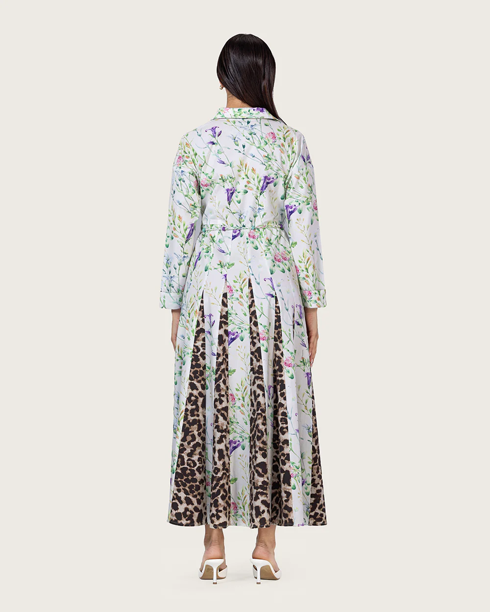 Floral & Leopard Linen Shirt Dress with Braided Beaded Belt - Image 11
